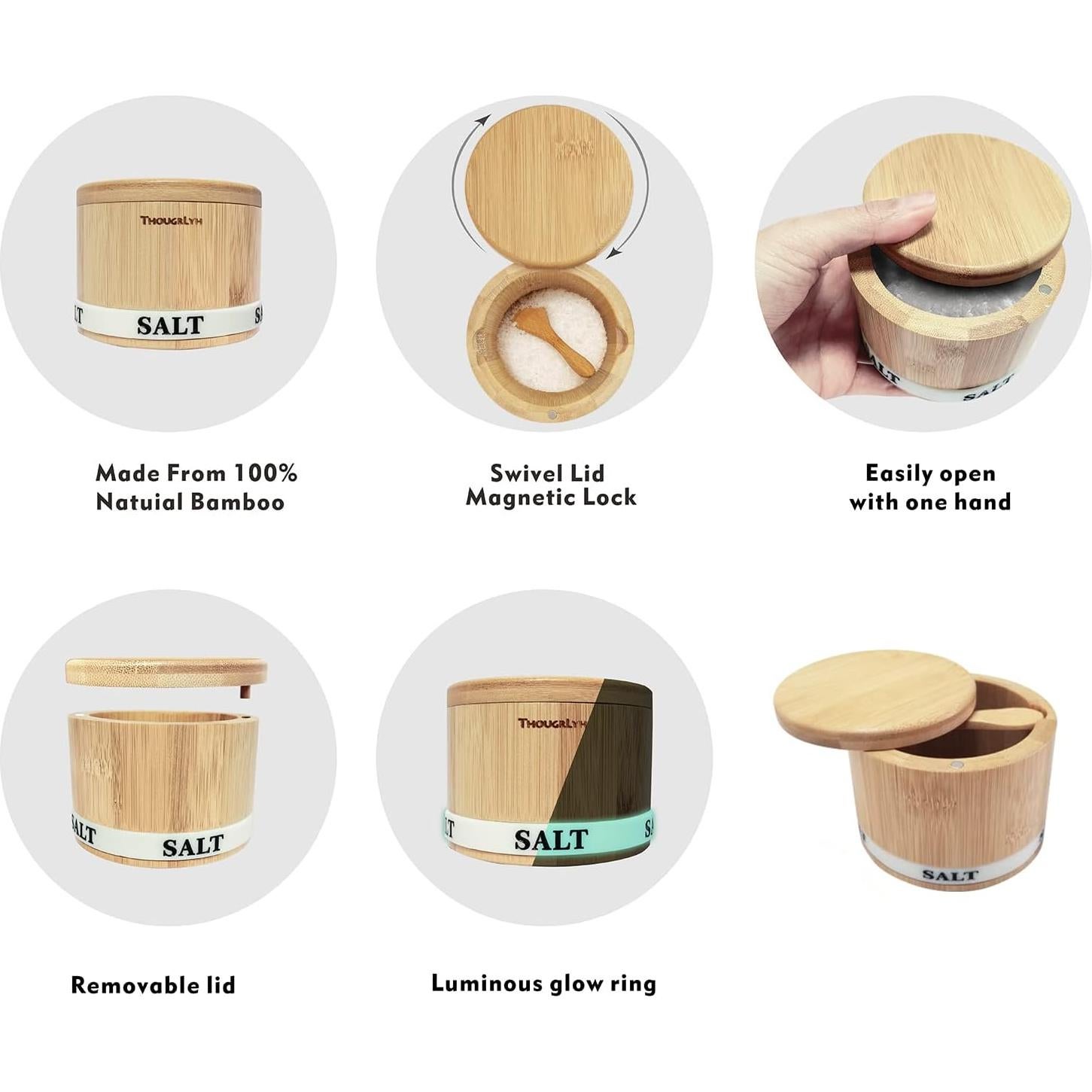 Caja de Sal y Pimienta de Bambú ThougrLyh 8 oz con Tapa Giratoria