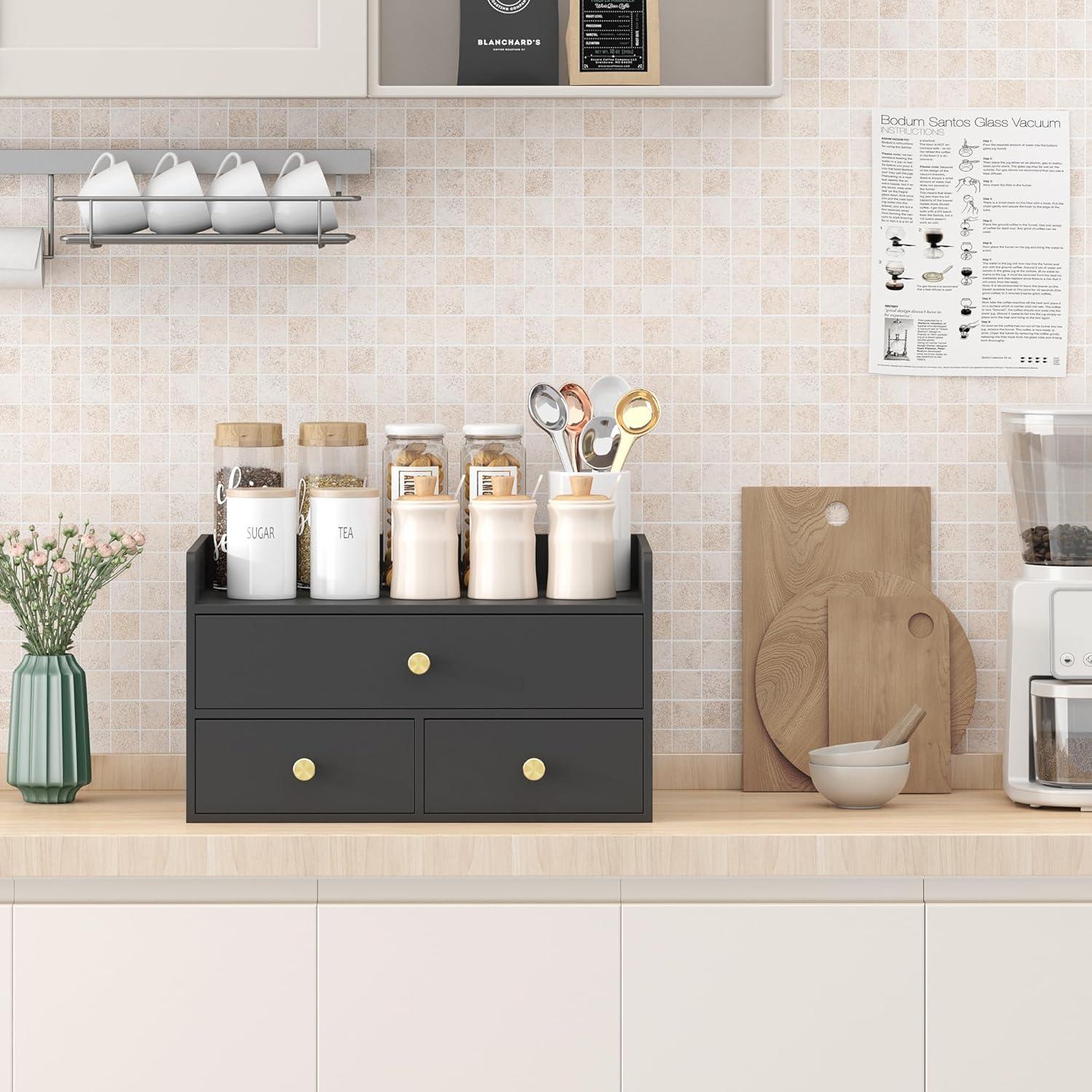 Organizador de Escritorio Wisuce de Bambú 3 Cajones Negro