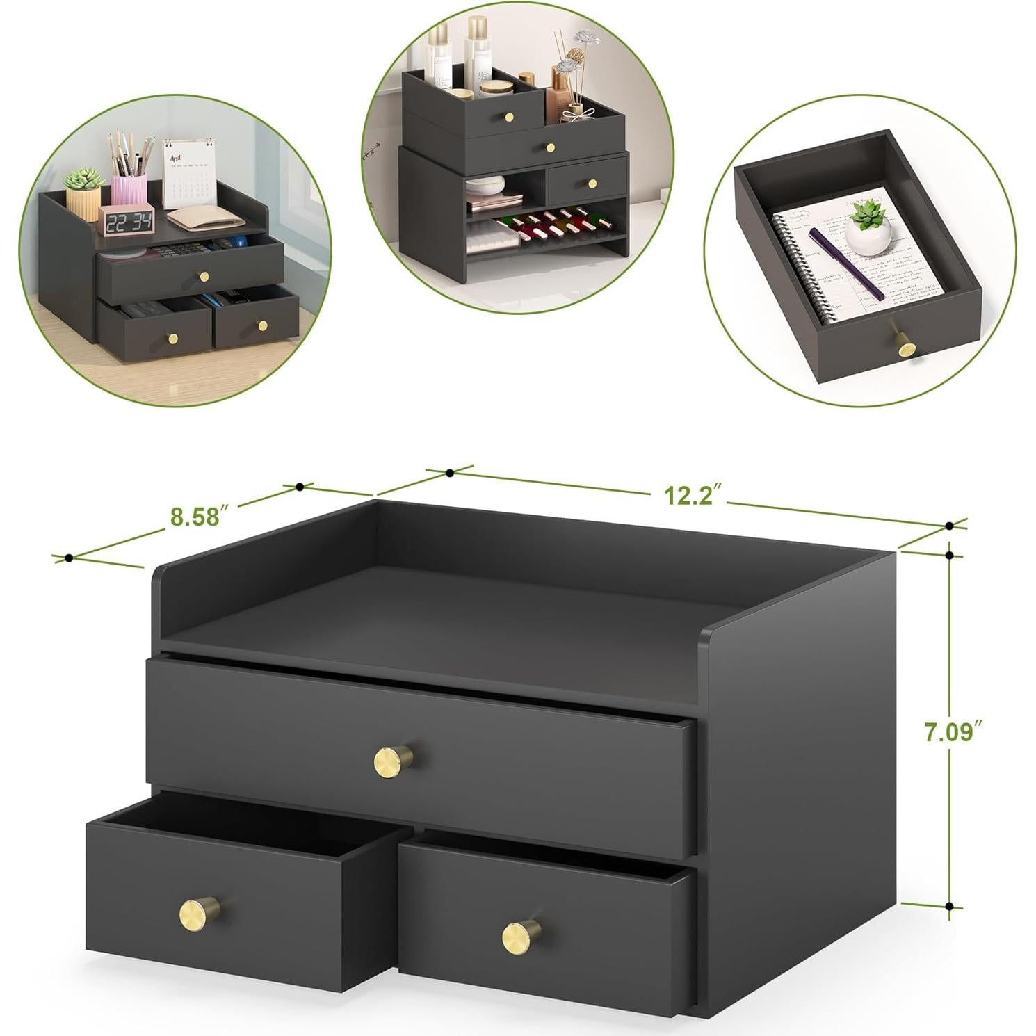 Organizador de Escritorio Wisuce de Bambú 3 Cajones Negro