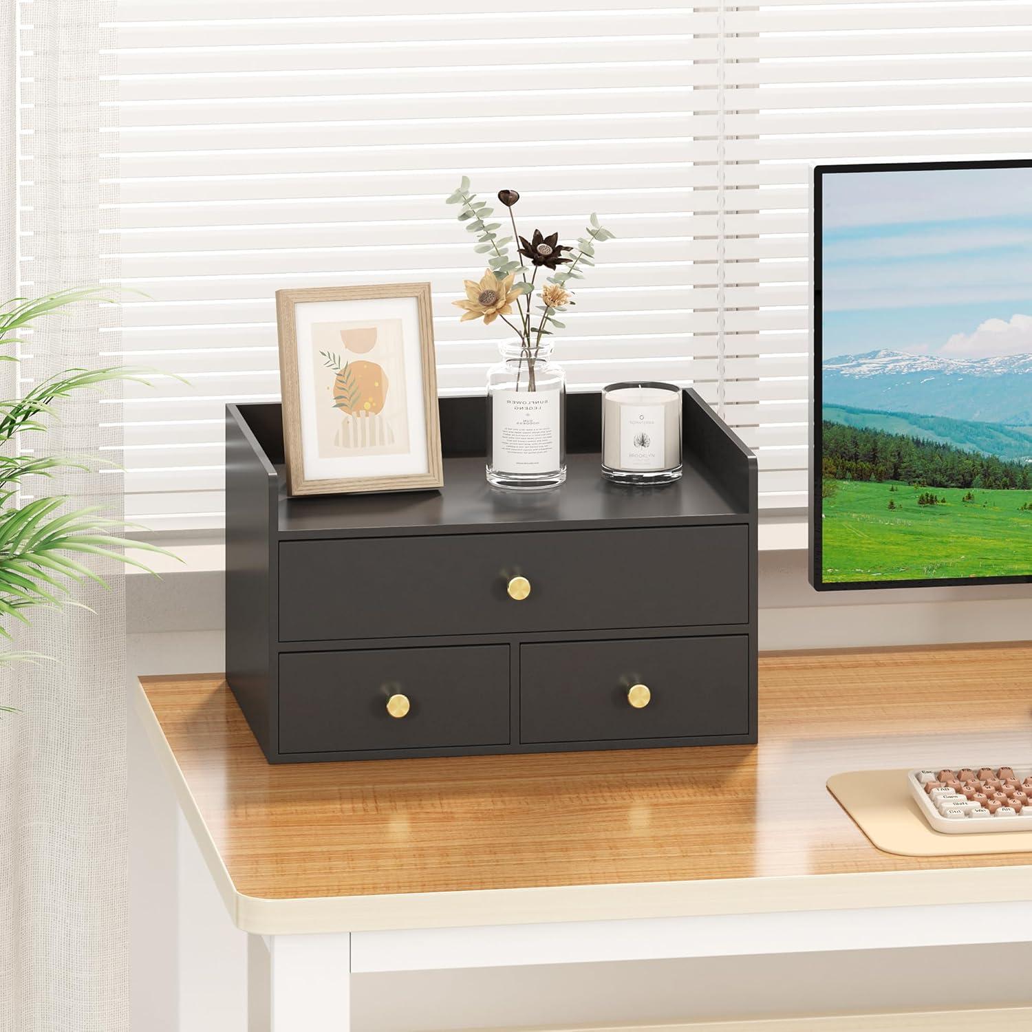 Organizador de Escritorio Wisuce de Bambú 3 Cajones Negro