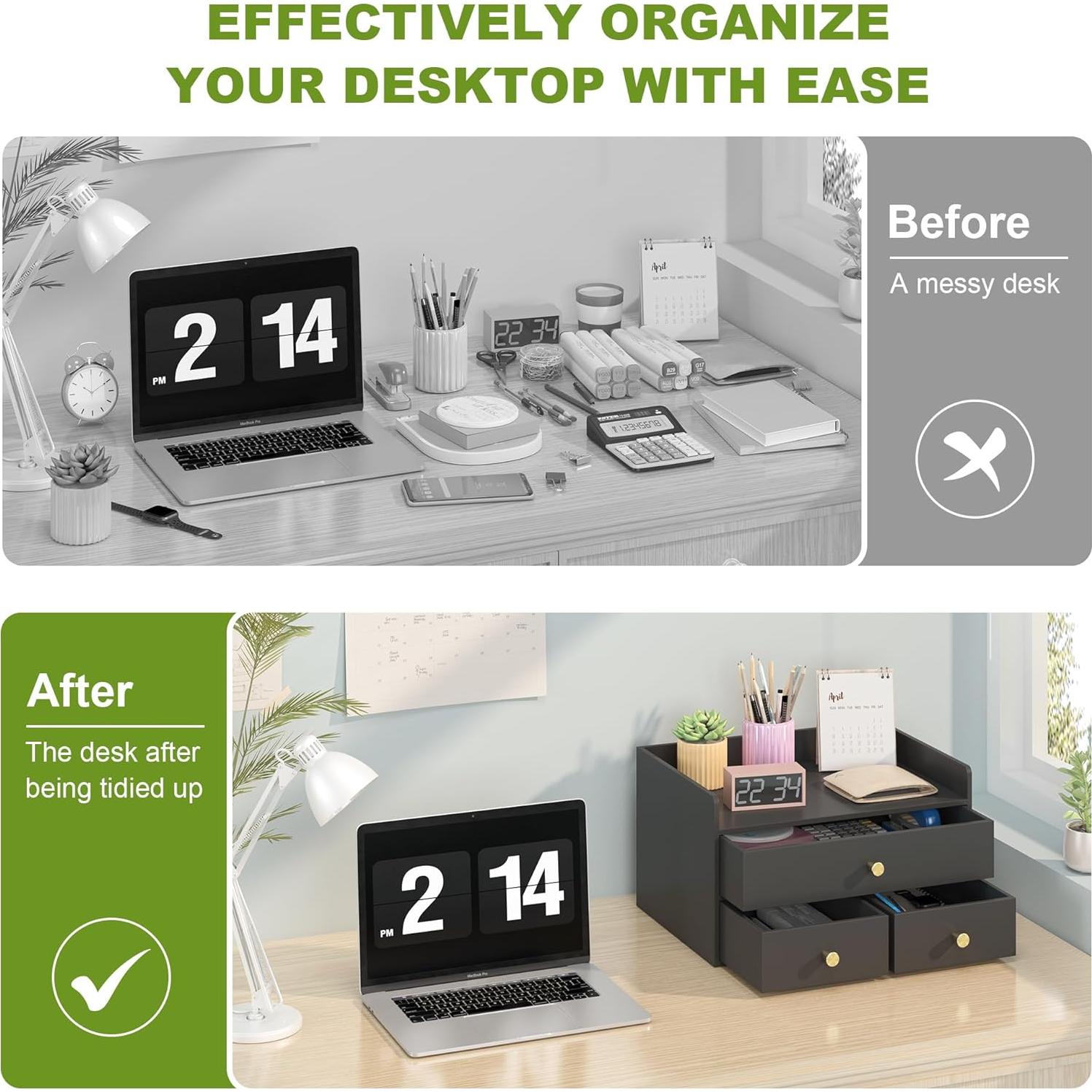 Organizador de Escritorio Wisuce de Bambú 3 Cajones Negro