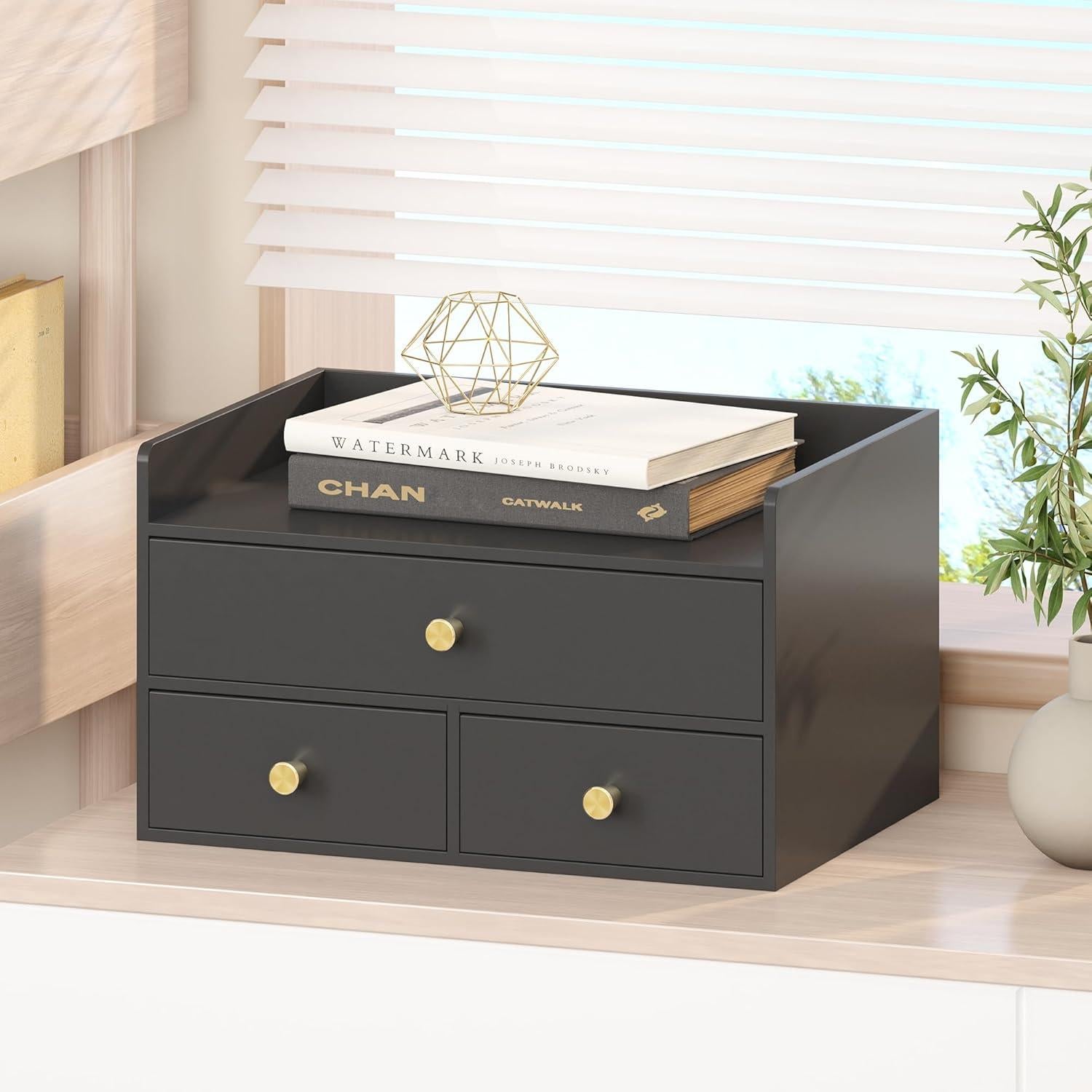 Organizador de Escritorio Wisuce de Bambú 3 Cajones Negro