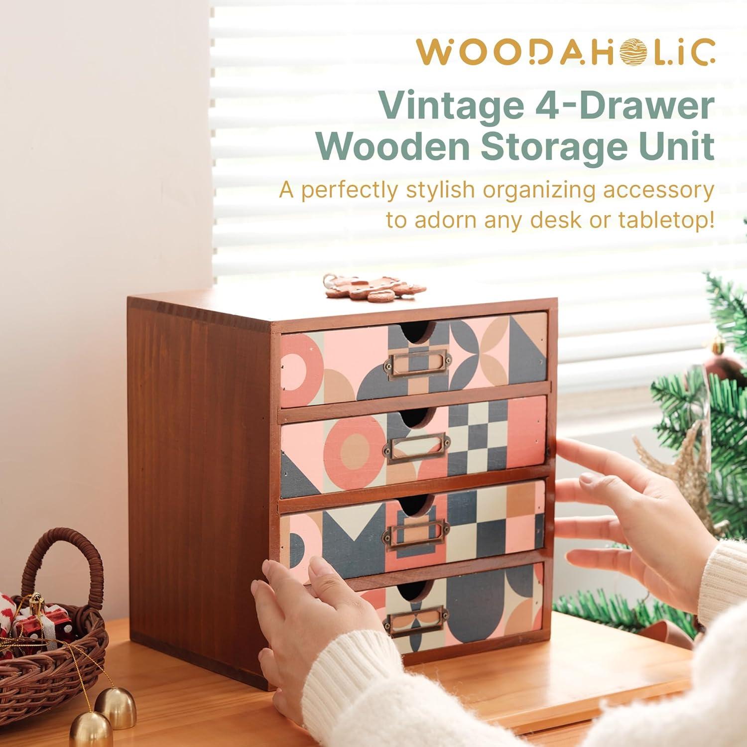 Organizador de Escritorio Woodaholic MCM con 4 Cajones - Madera
