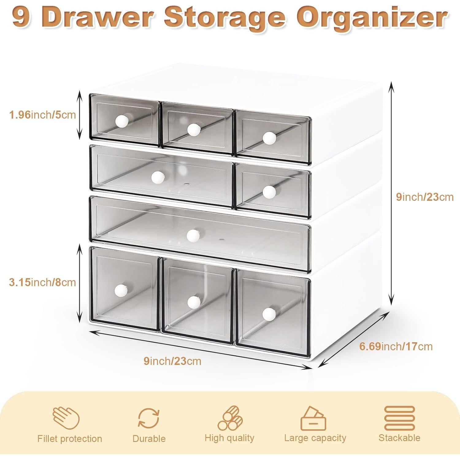 Organizador de Escritorio MYKASEN 9 Cajones Apilables Blanco