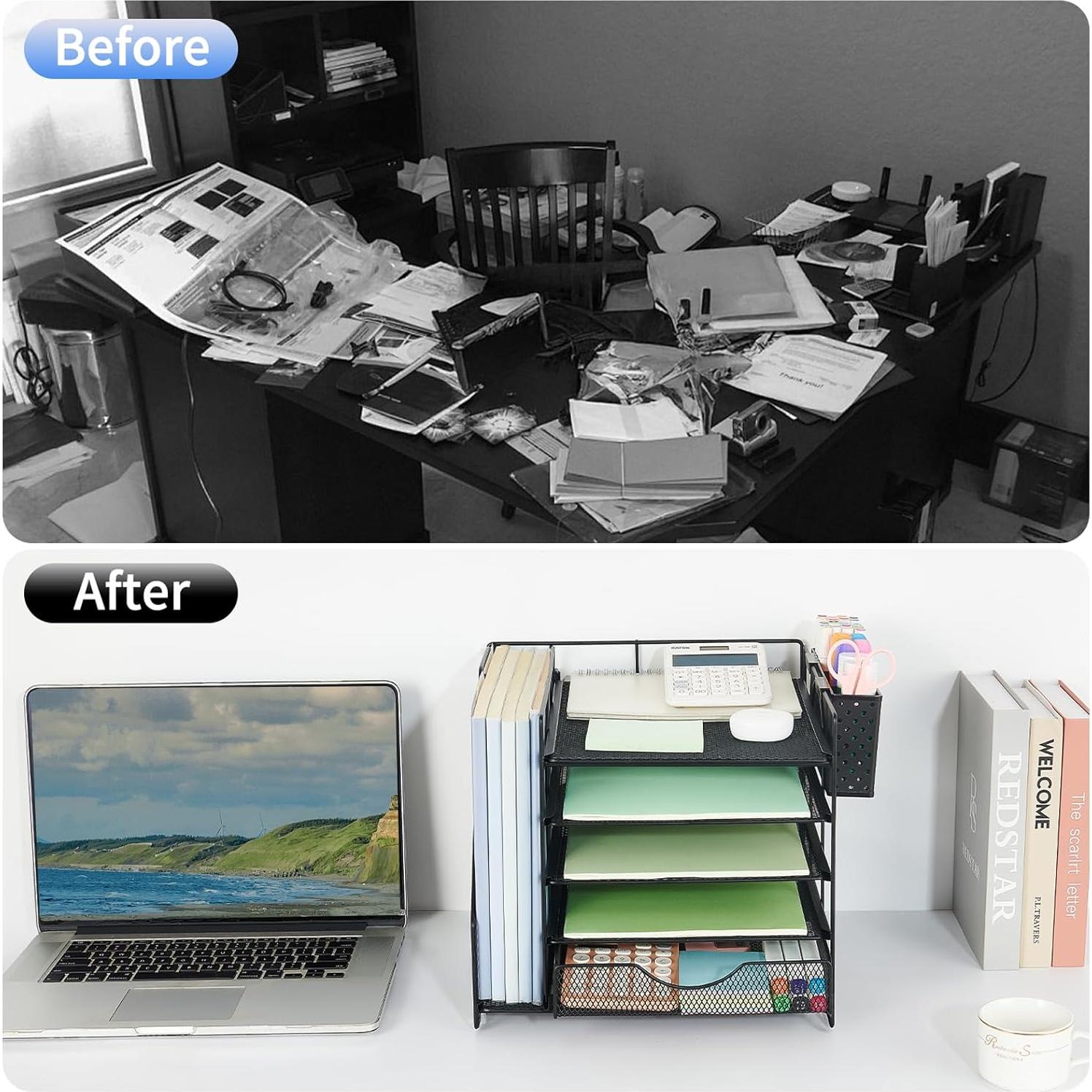 Organizador de Escritorio OUTIOE con Cajón y 5 Bandejas Negro