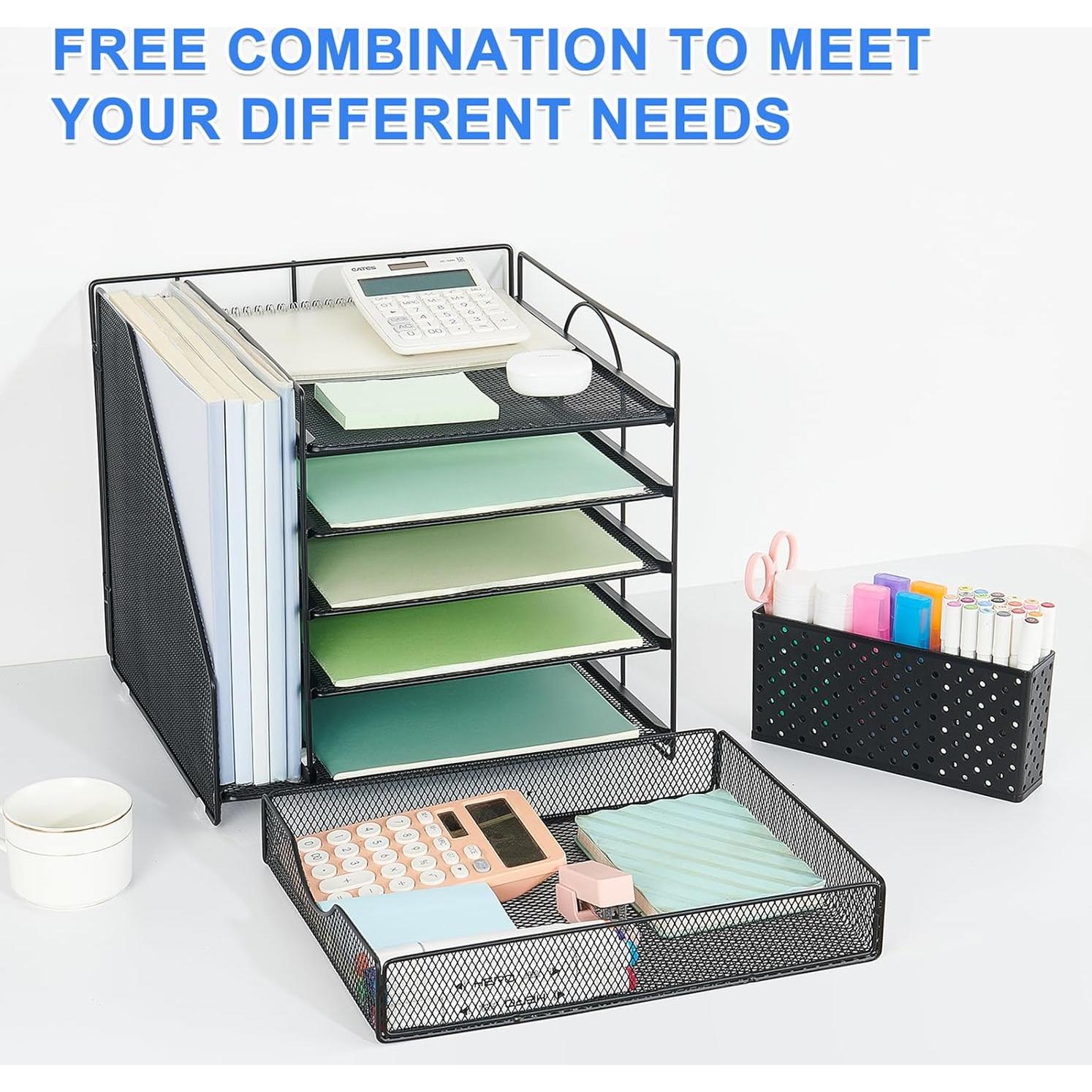 Organizador de Escritorio OUTIOE con Cajón y 5 Bandejas Negro