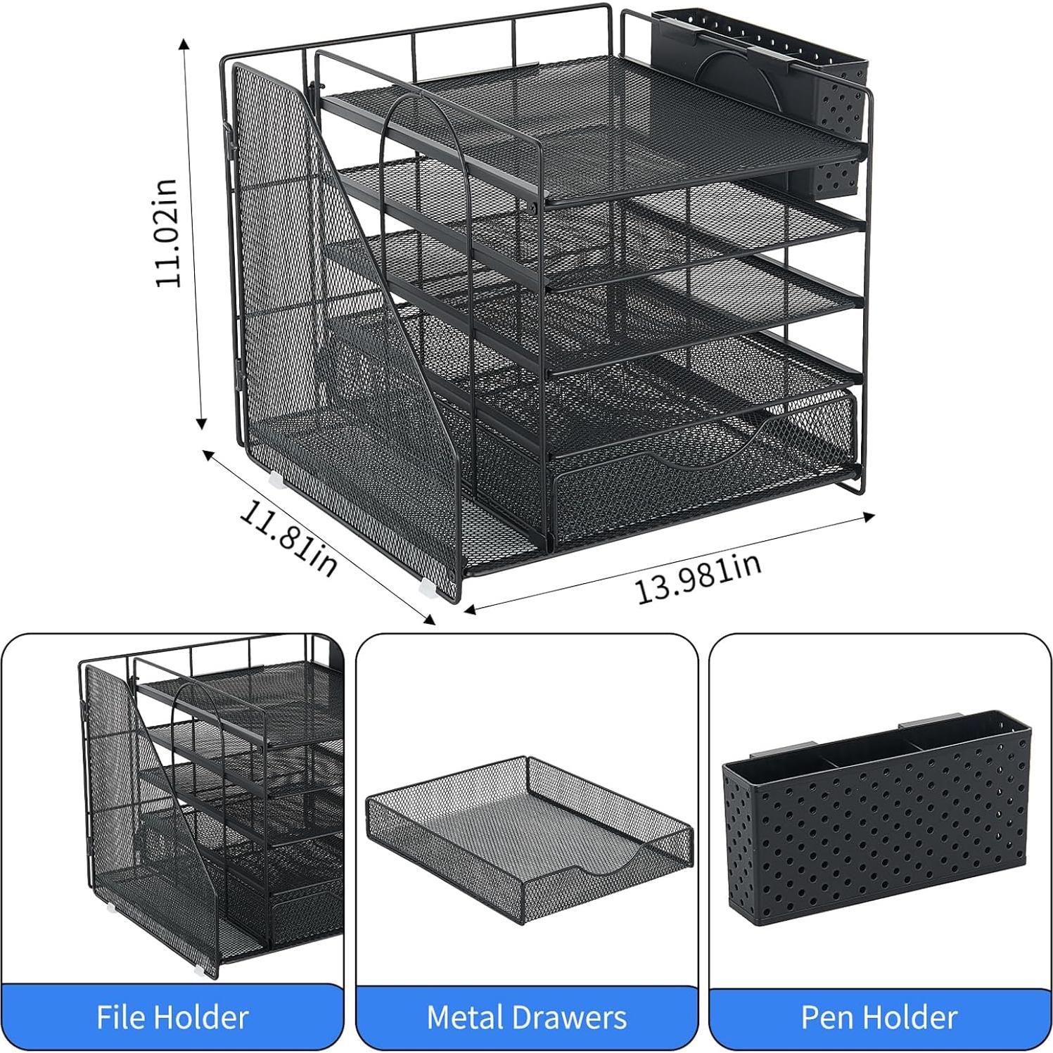 Organizador de Escritorio OUTIOE con Cajón y 5 Bandejas Negro
