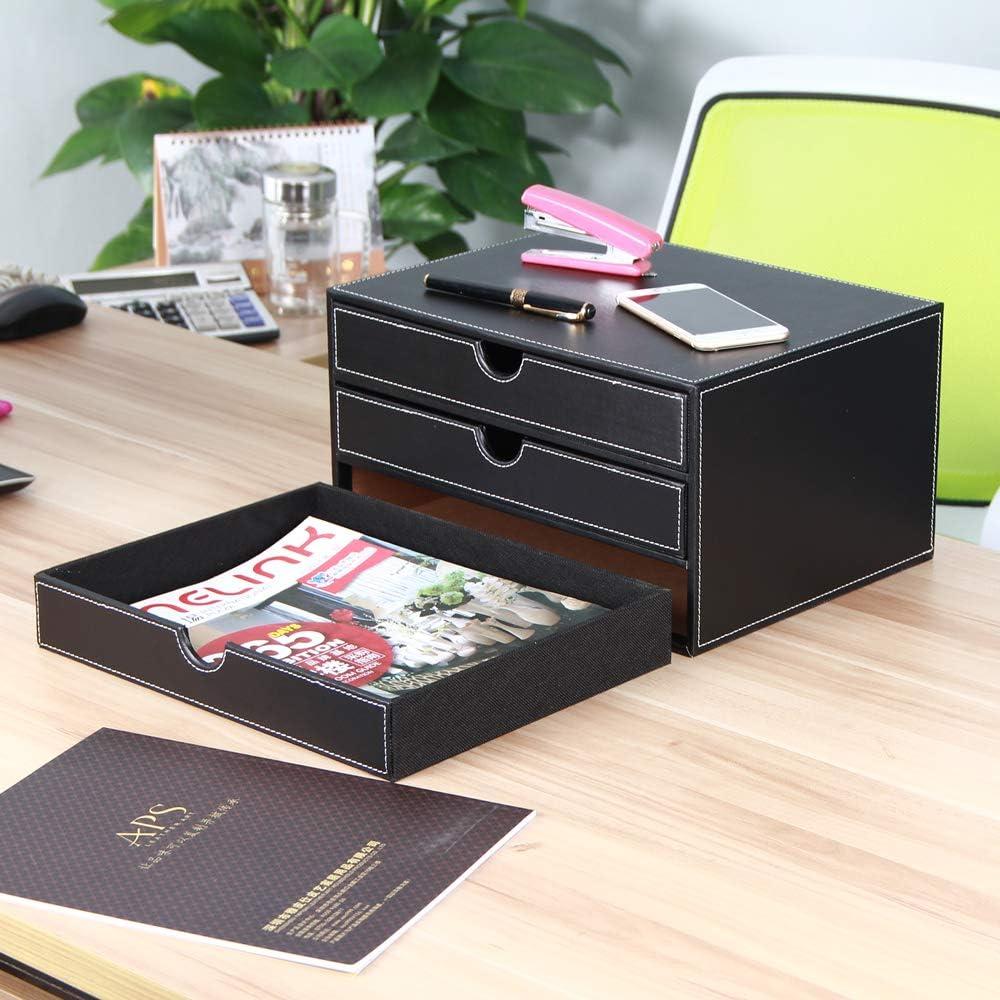 Organizador de Escritorio RHCSZ de Cuero PU Negro con 3 Cajones