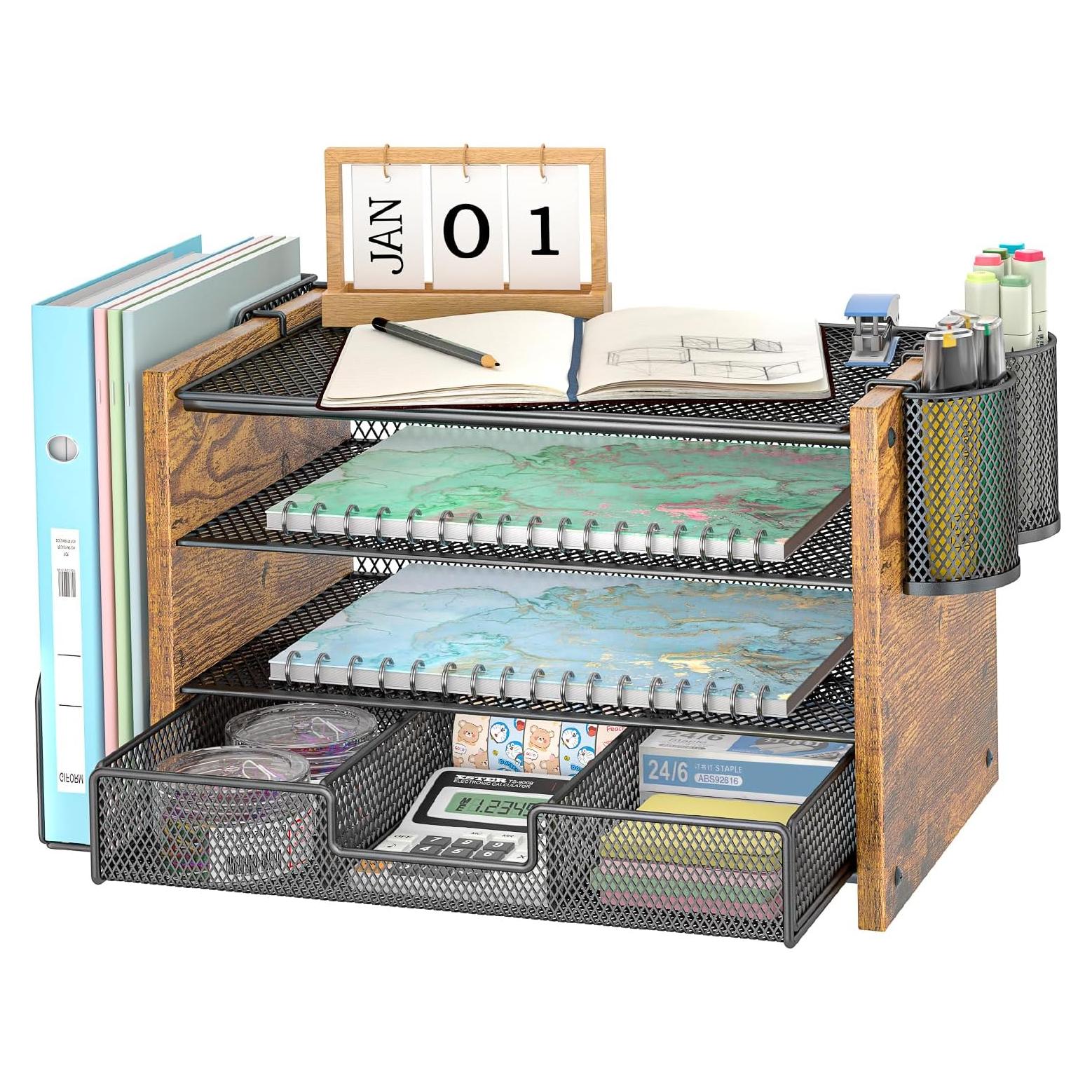 Organizador de Escritorio 3IngSeagulls de Madera y Metal 4 Niveles