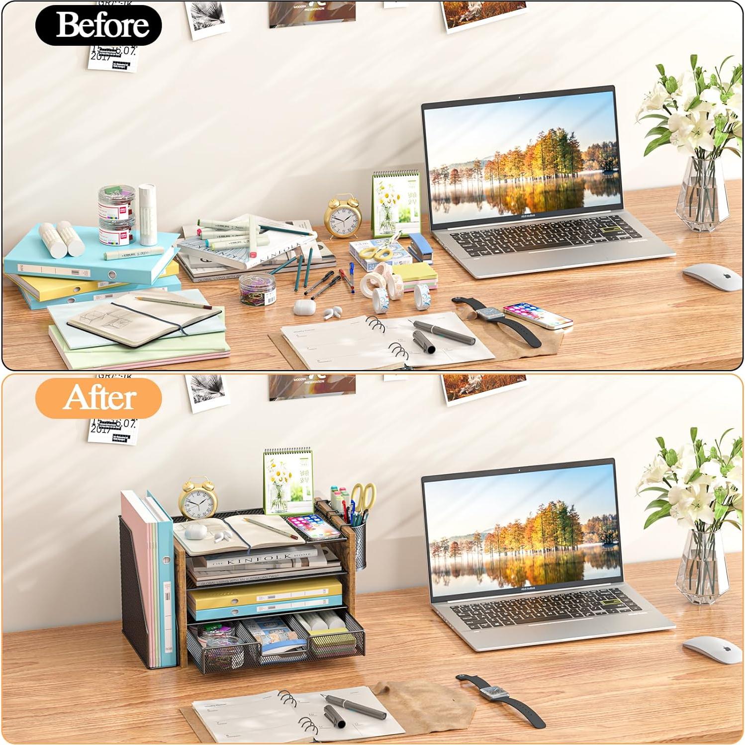 Organizador de Escritorio 3IngSeagulls de Madera y Metal 4 Niveles