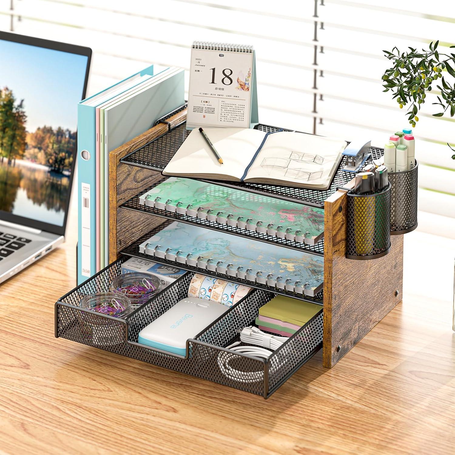 Organizador de Escritorio 3IngSeagulls de Madera y Metal 4 Niveles