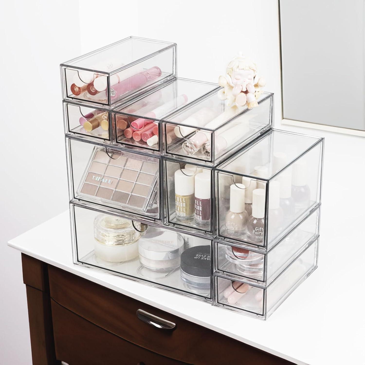 Organizador de Maquillaje Acrílico ZEXALOR 10 Cajones Transparente