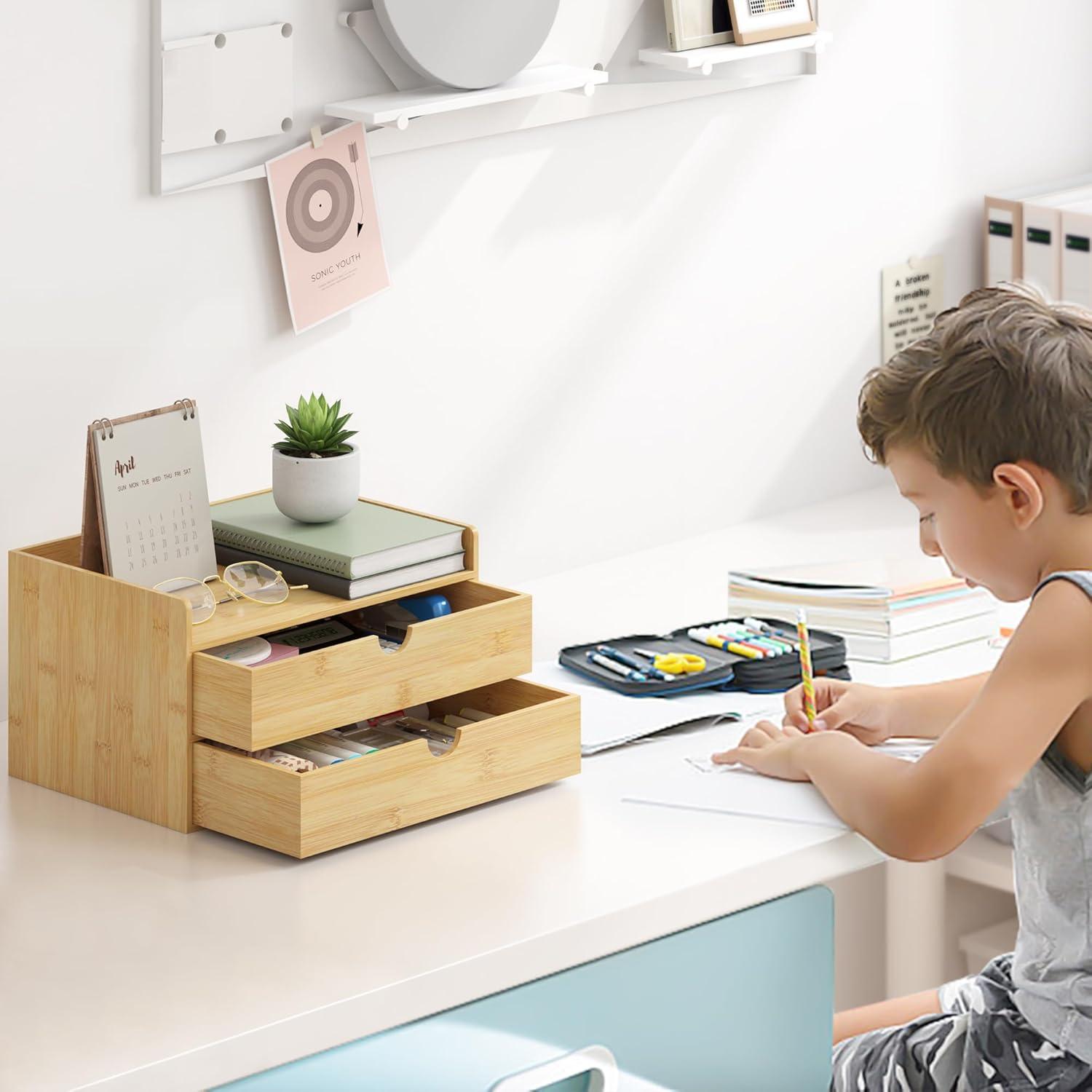 Organizador de Escritorio Wisuce de Bambú con 2 Cajones