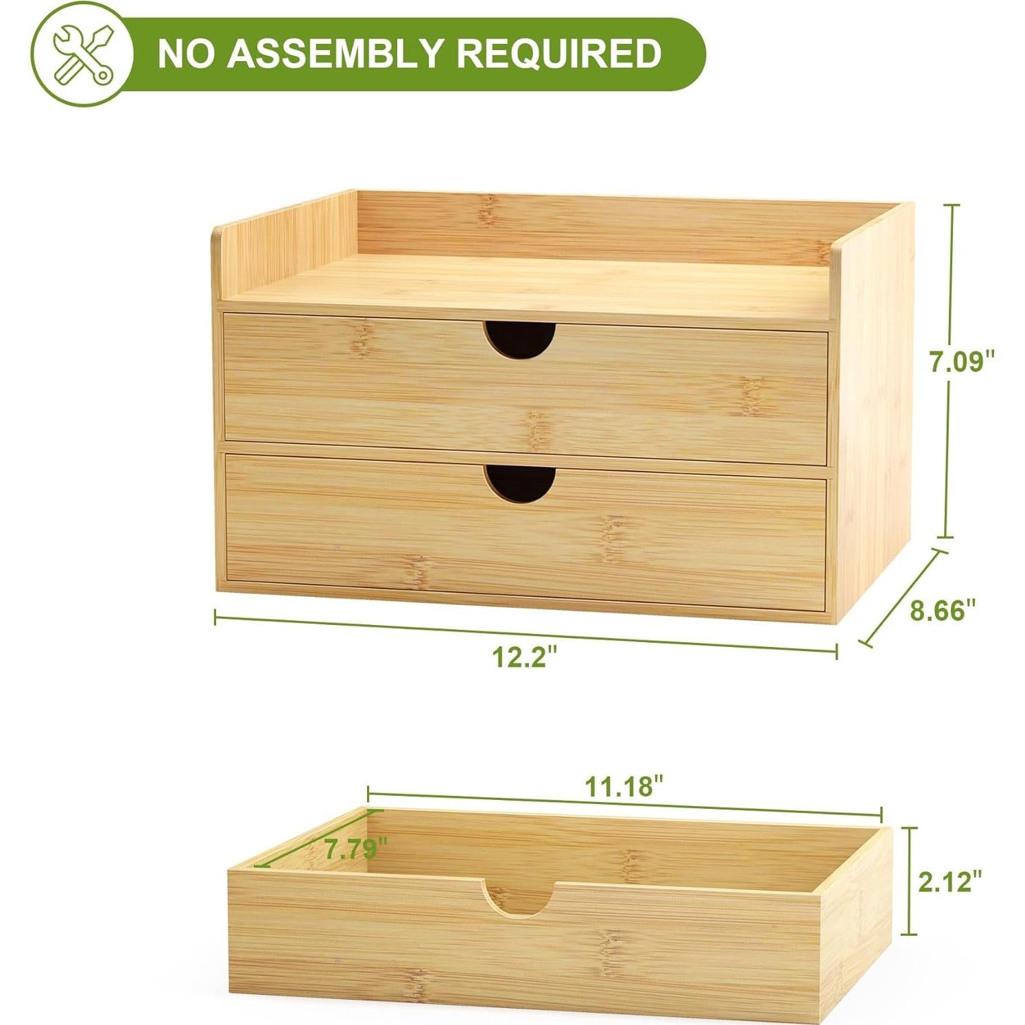 Organizador de Escritorio Wisuce de Bambú con 2 Cajones