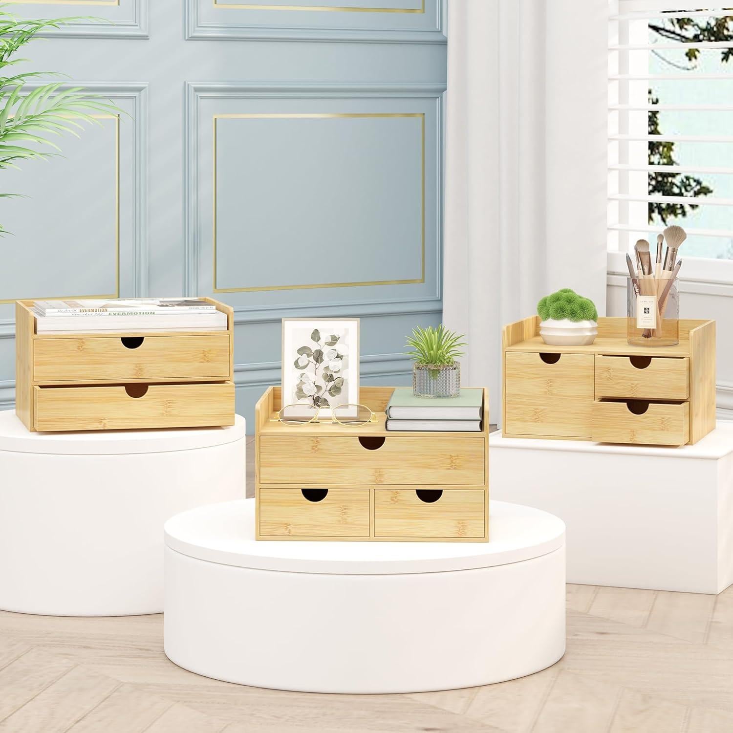 Organizador de Escritorio Wisuce de Bambú con 2 Cajones