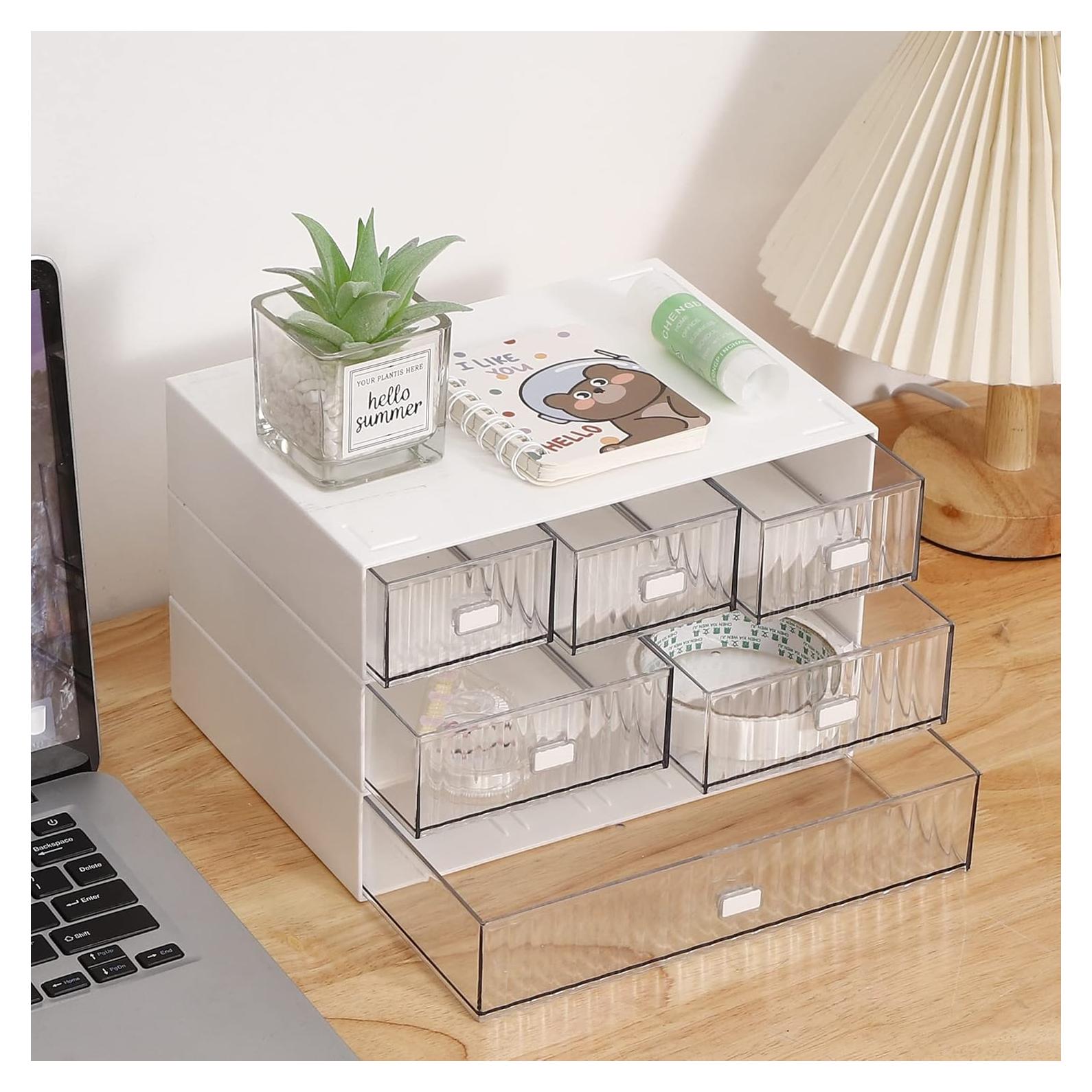 Organizador de Escritorio Ykpoqir Blanco con 6 Cajones Apilables