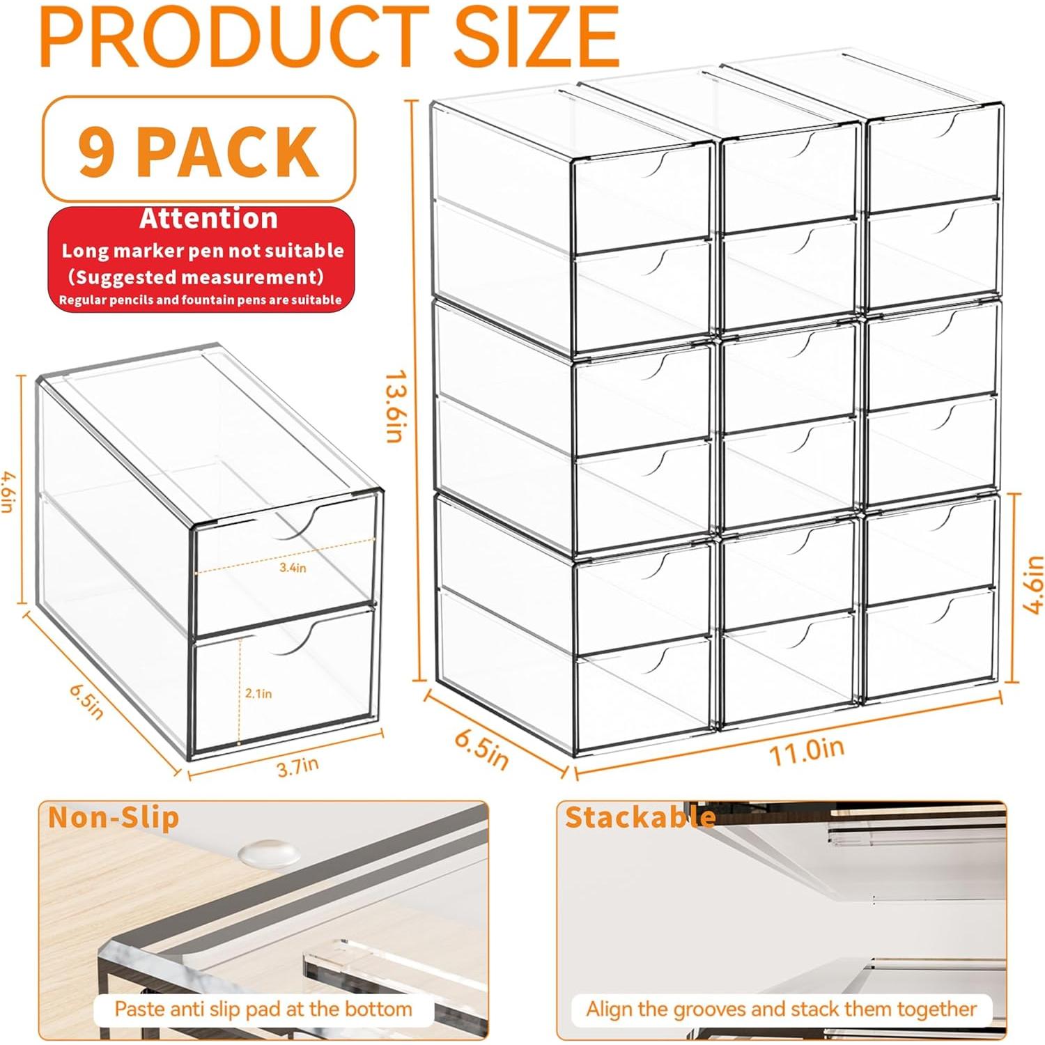 Cajones Acrílicos Apilables Yieach 9 Pack 18 Cajones 15.5x8.6cm