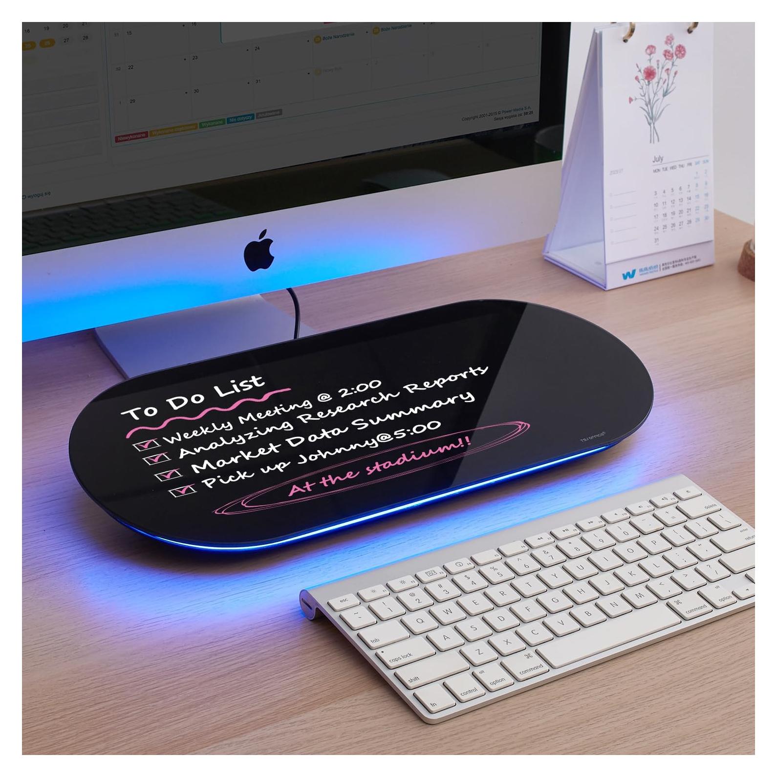 Pizarra de Vidrio para Escritorio TSJ OFFICE 43x18 cm con Luz Azul