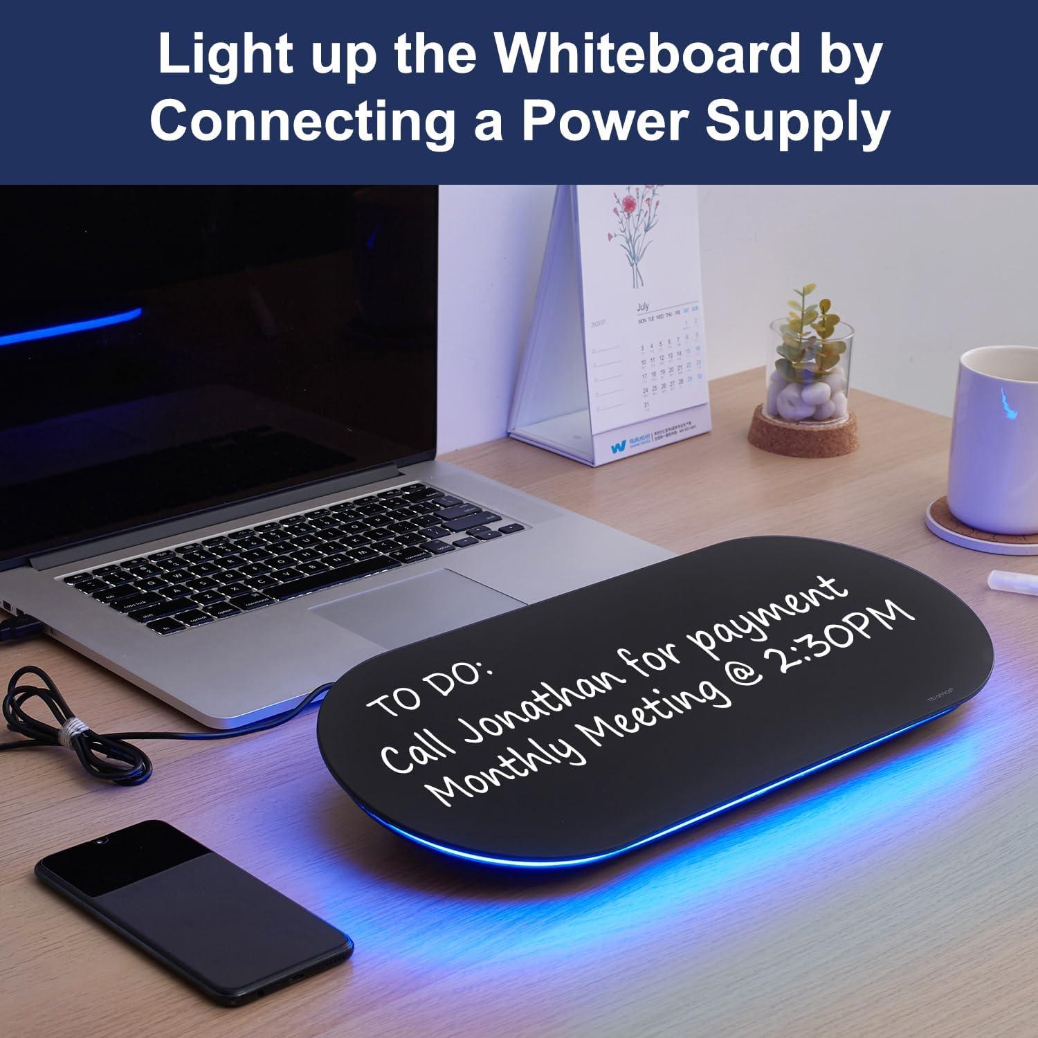 Pizarra de Vidrio para Escritorio TSJ OFFICE 43x18 cm con Luz Azul