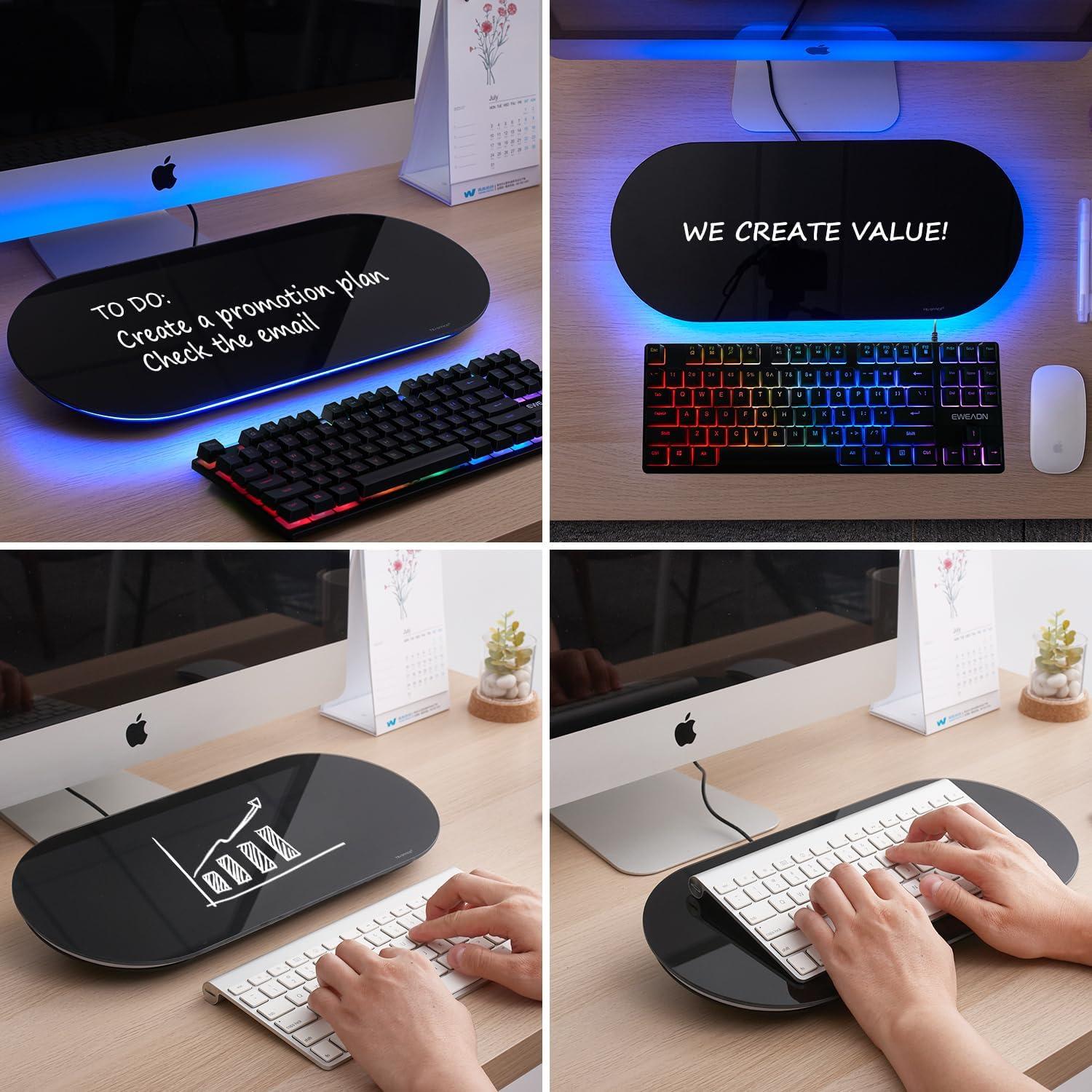 Pizarra de Vidrio para Escritorio TSJ OFFICE 43x18 cm con Luz Azul