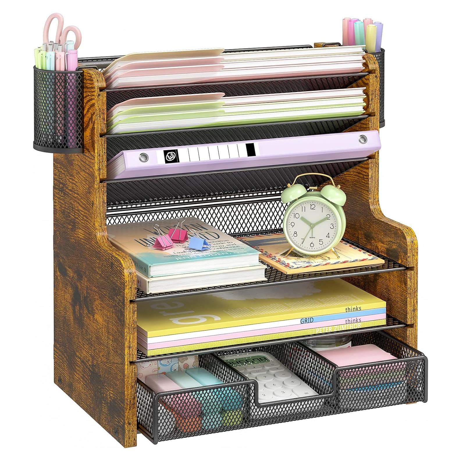 Organizador de Escritorio de Madera y Metal DAOUTIME 6 Niveles