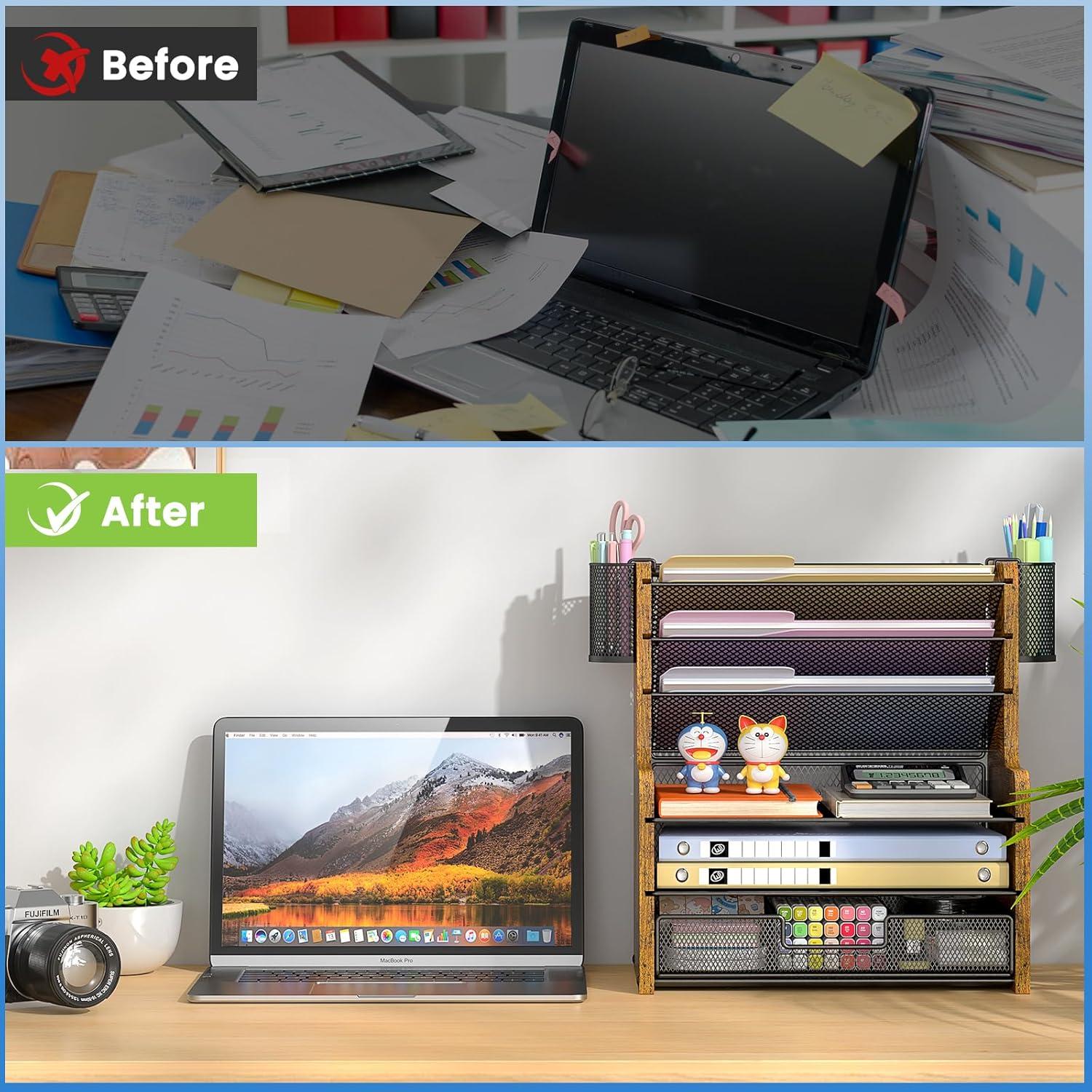 Organizador de Escritorio de Madera y Metal DAOUTIME 6 Niveles