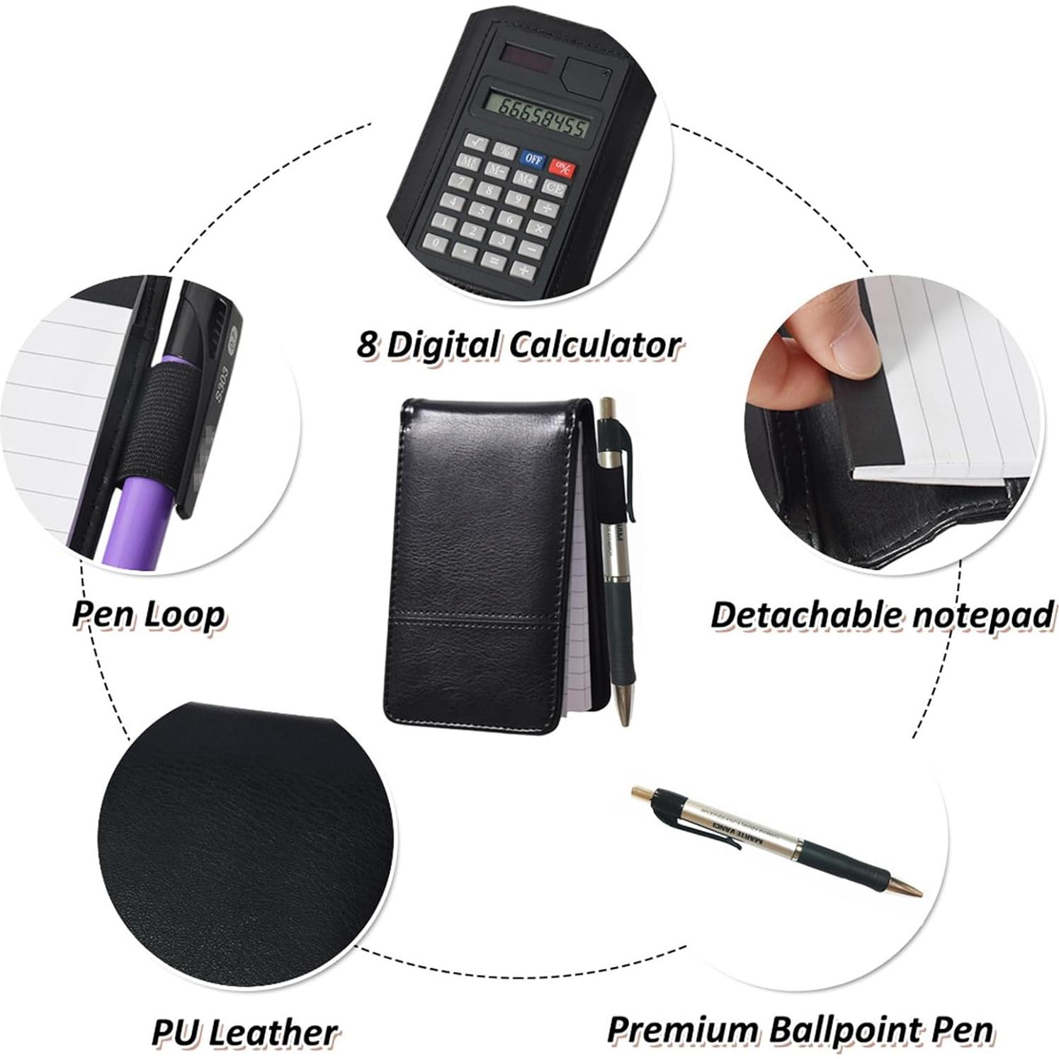 Cuaderno Multifuncional SAYEEC A7 con Calculadora y Bolígrafo Negro