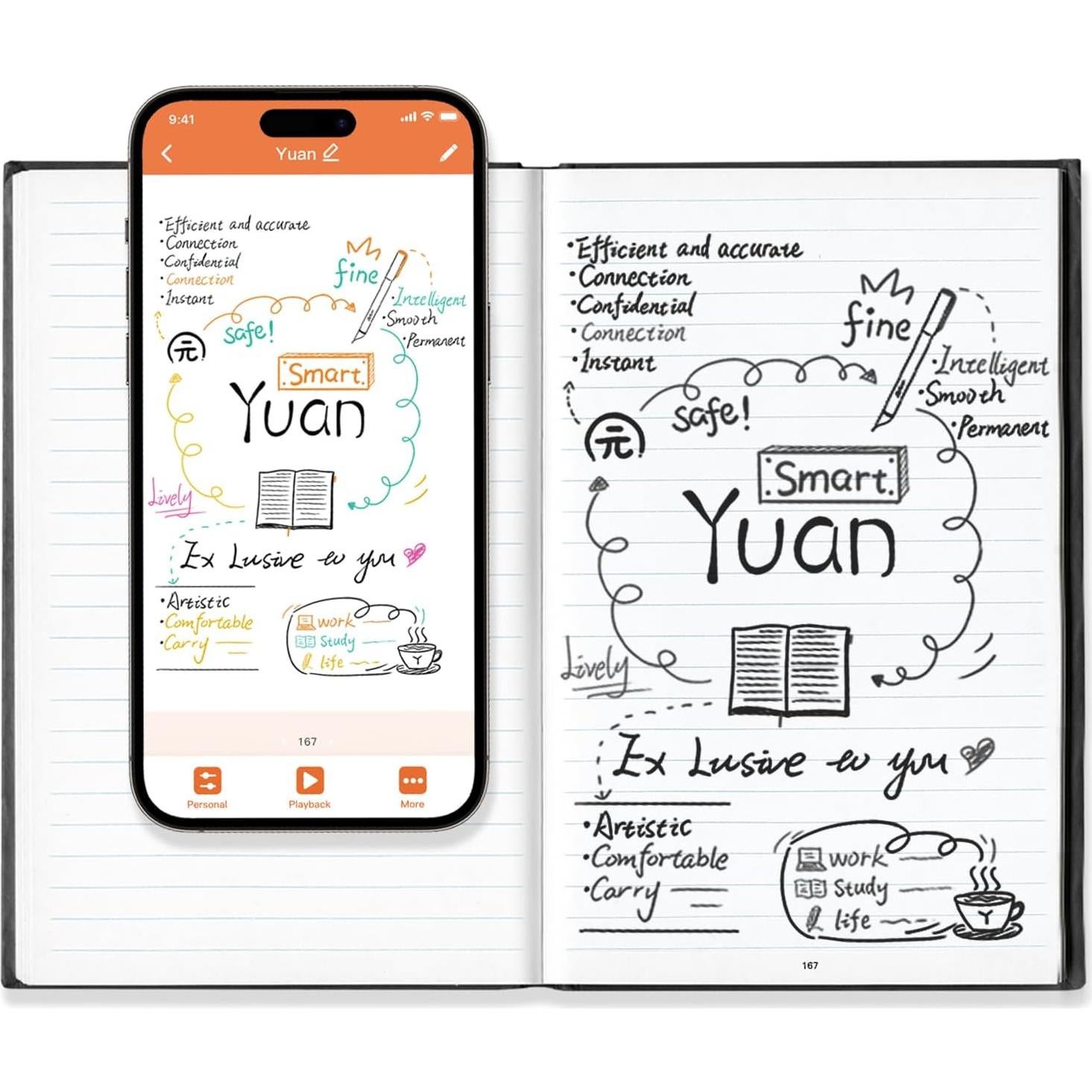 Cuaderno Inteligente Yuan con Tapa Dura y Pluma, 94 Hojas