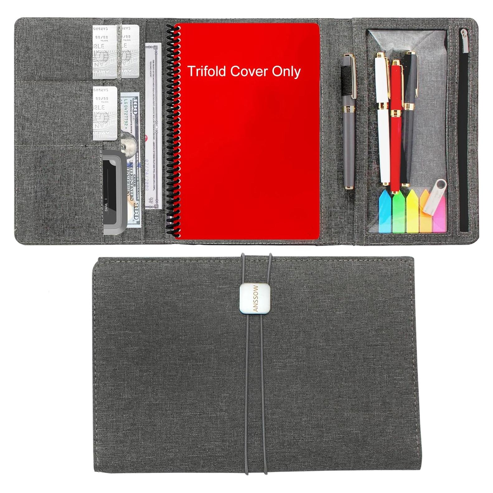 Funda para Cuaderno A5 ANSSOW Gris - Tela Impermeable con Organizador