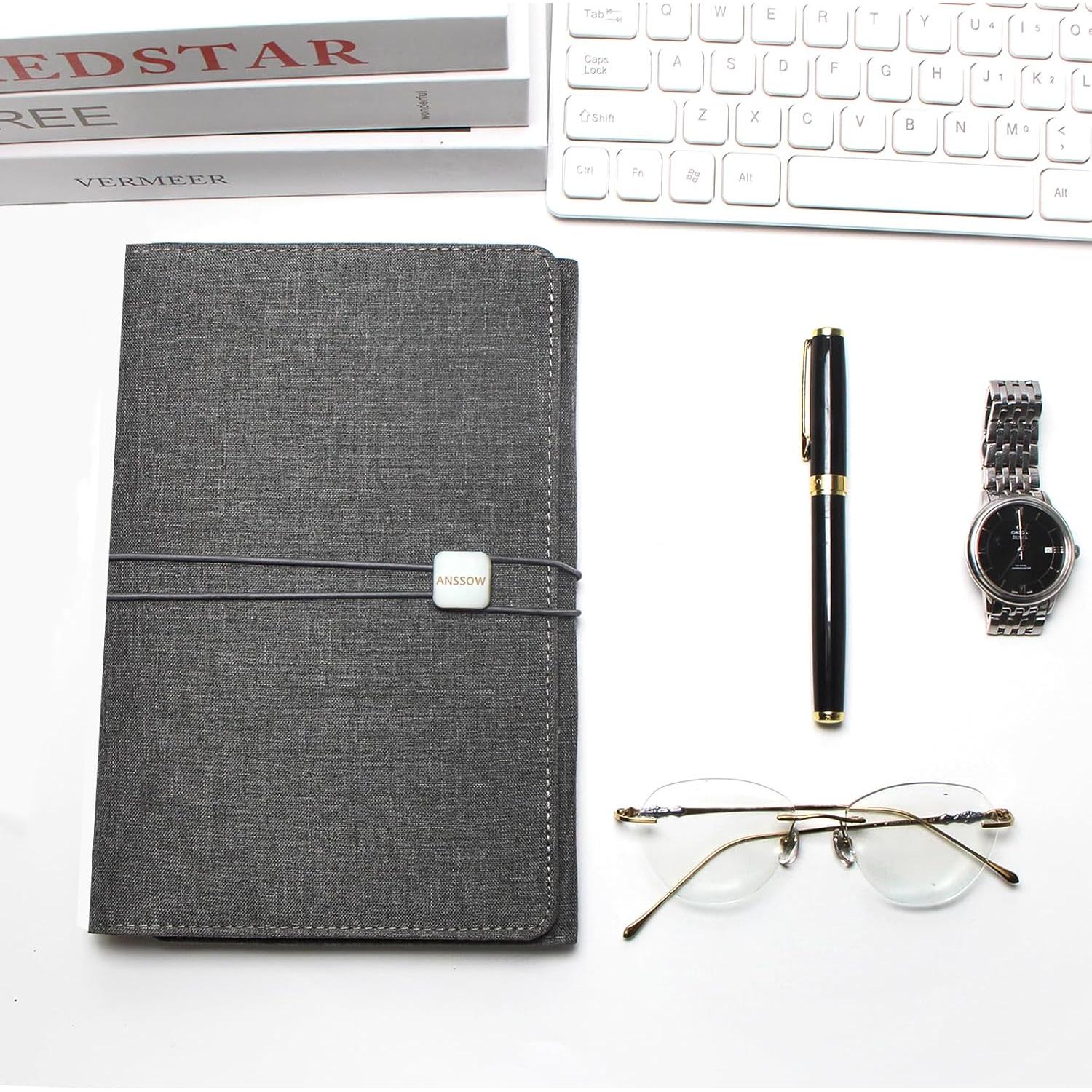 Funda para Cuaderno A5 ANSSOW Gris - Tela Impermeable con Organizador