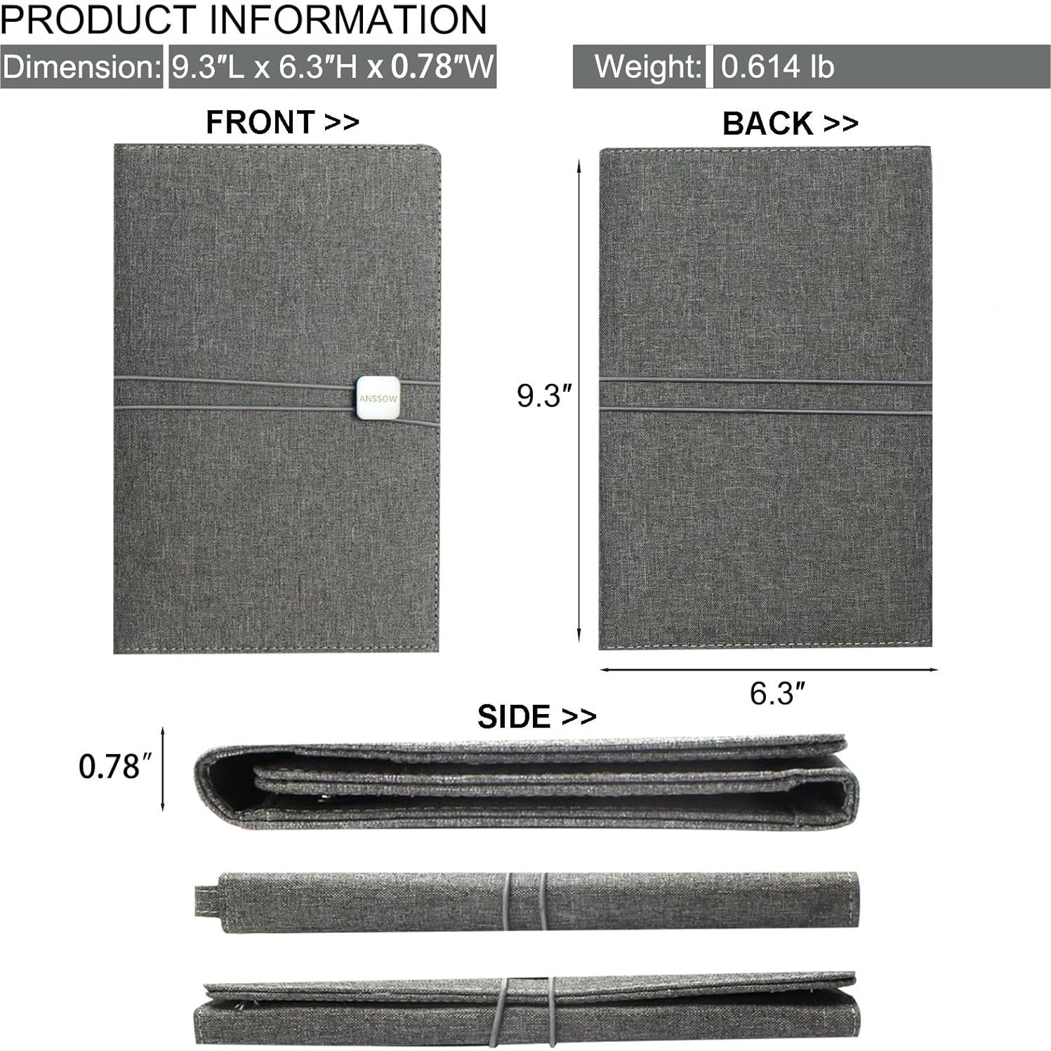 Funda para Cuaderno A5 ANSSOW Gris - Tela Impermeable con Organizador