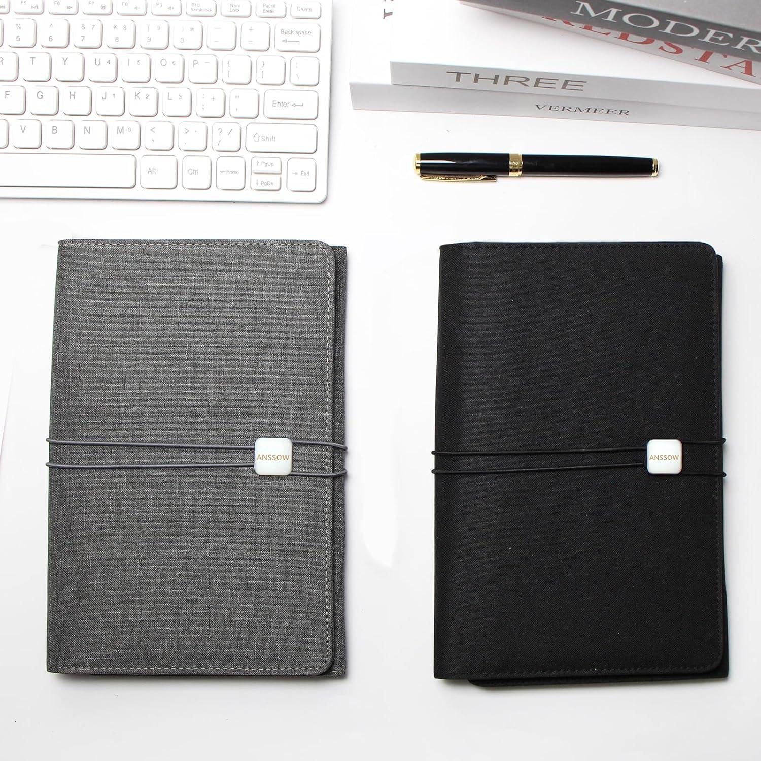 Funda para Cuaderno A5 ANSSOW Gris - Tela Impermeable con Organizador