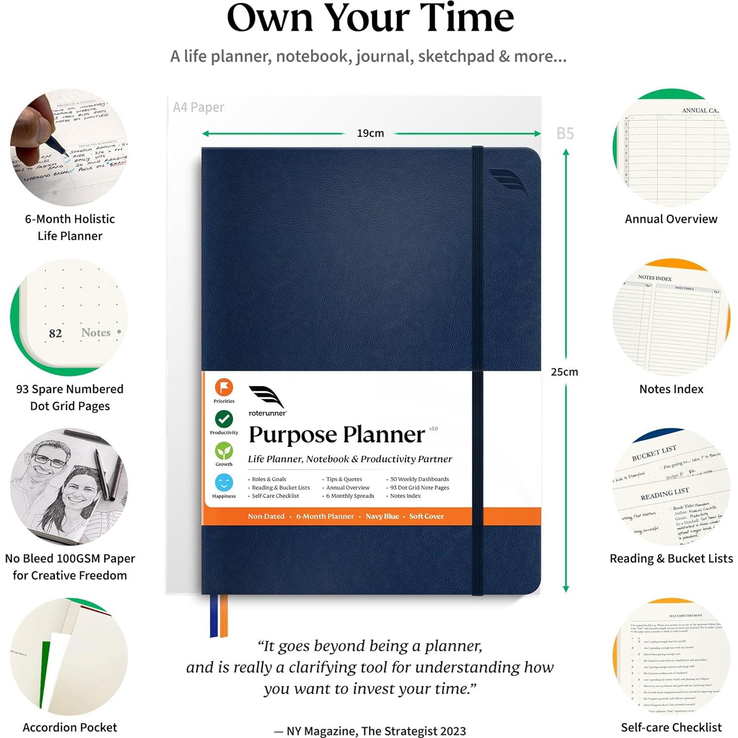 Planificador Roterunner Purpose B5 No Datado 2025 Azul