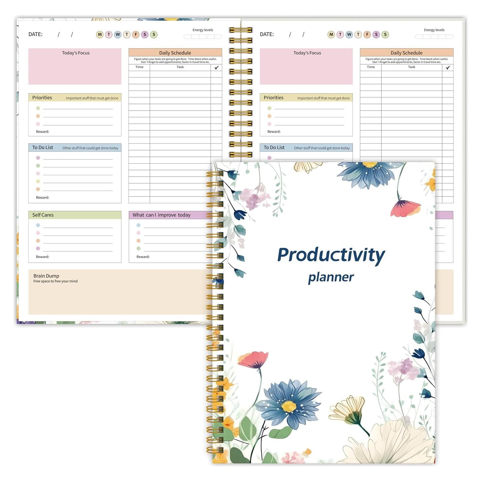 Planificador Diario meDolove B5 No Fechado para ADHD - Flores Coloridas