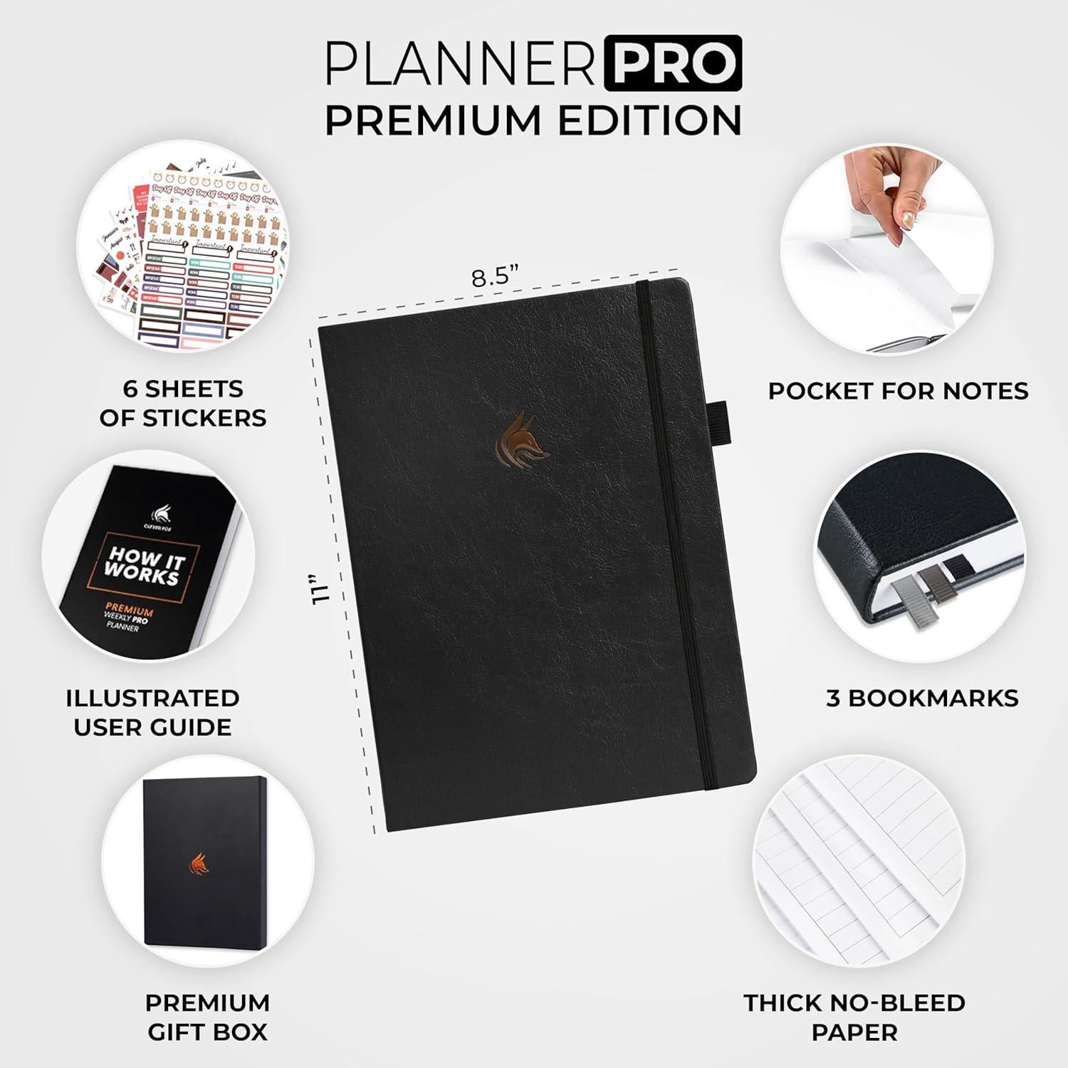 Planificador Semanal y Mensual Clever Fox Pro Premium A4 Negro