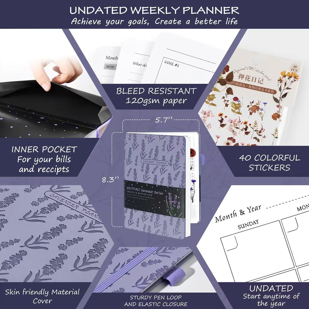 Planificador Semanal y Mensual WZFFPAOJ A5 Sin Fecha Púrpura