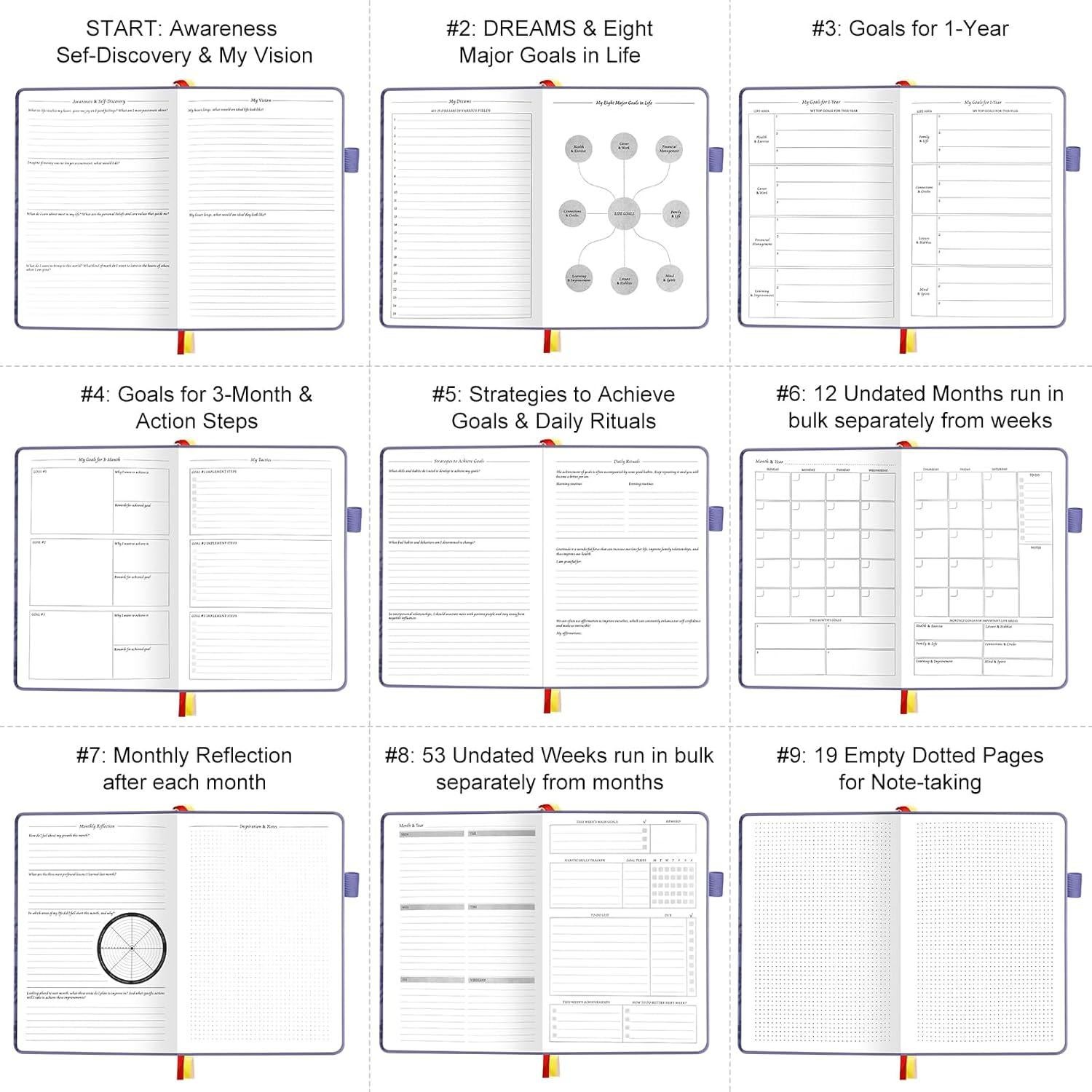 Planificador Semanal y Mensual WZFFPAOJ A5 Sin Fecha Púrpura