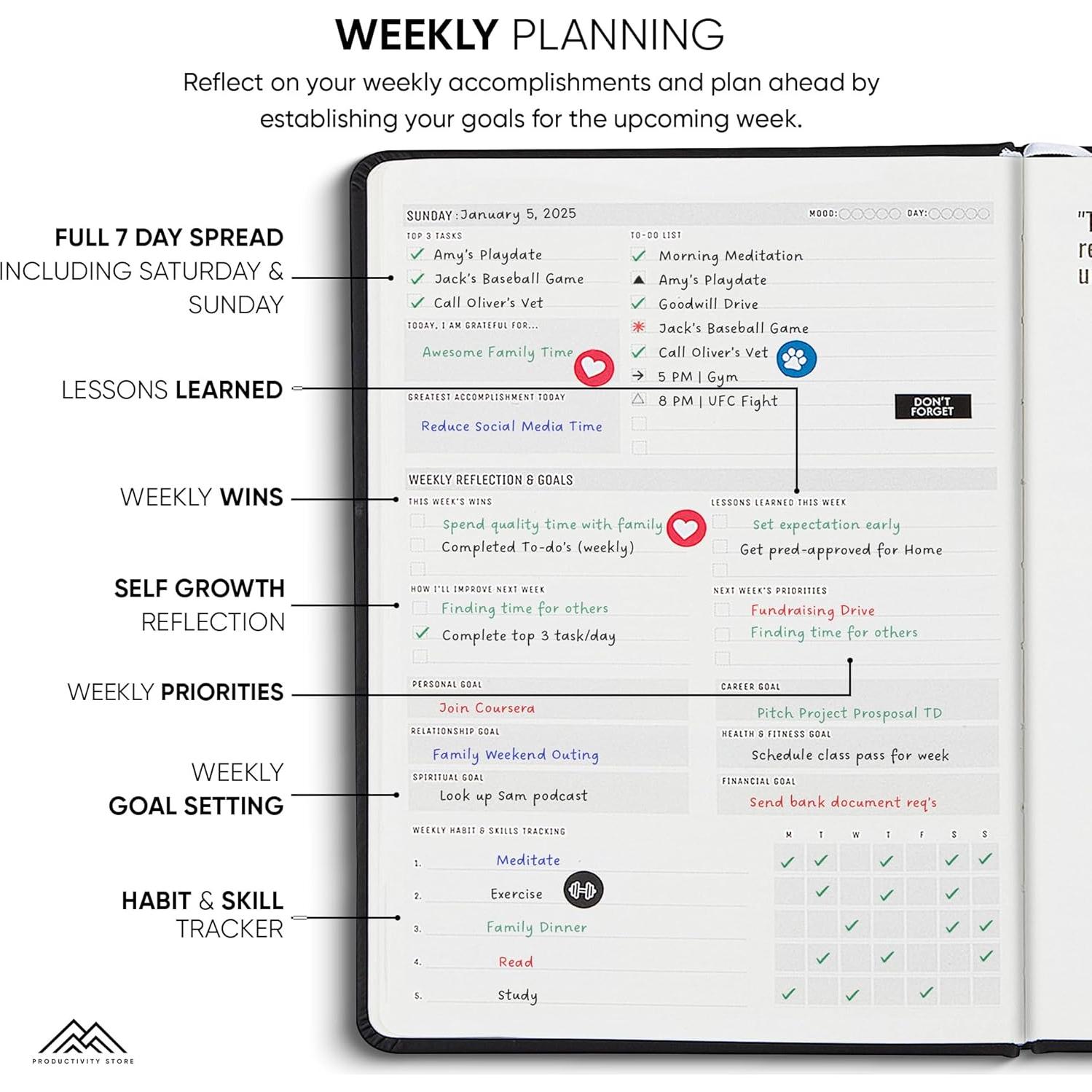 Planificador 2025 Sin Fecha A4 Negro TIENDA DE PRODUCTIVIDAD