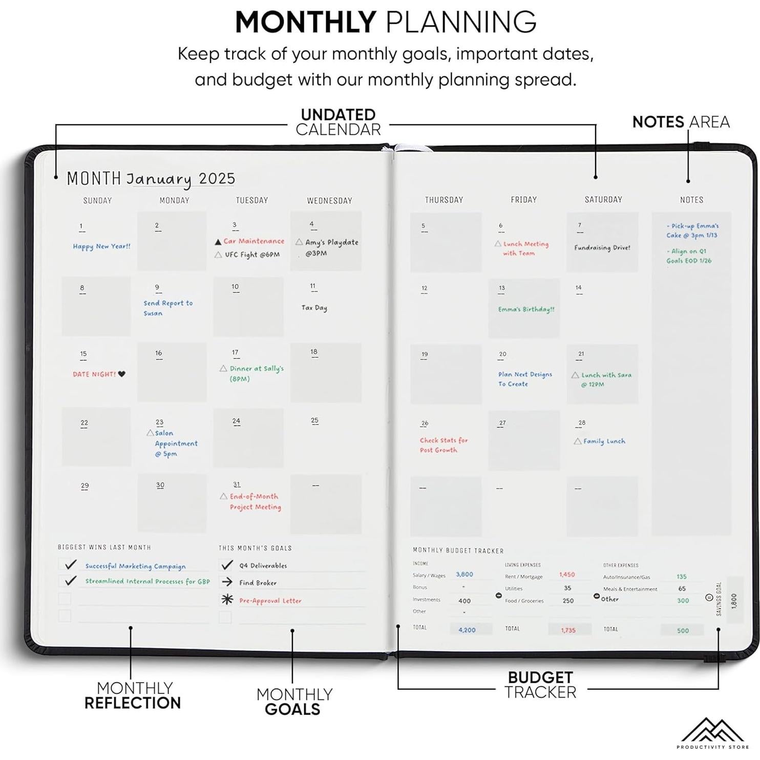Planificador 2025 Sin Fecha A4 Negro TIENDA DE PRODUCTIVIDAD