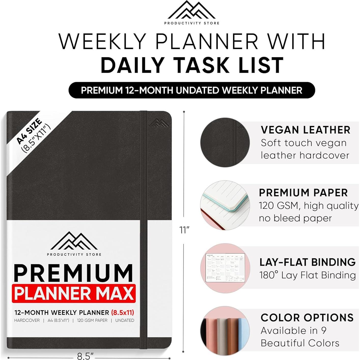 Planificador 2025 Sin Fecha A4 Negro TIENDA DE PRODUCTIVIDAD