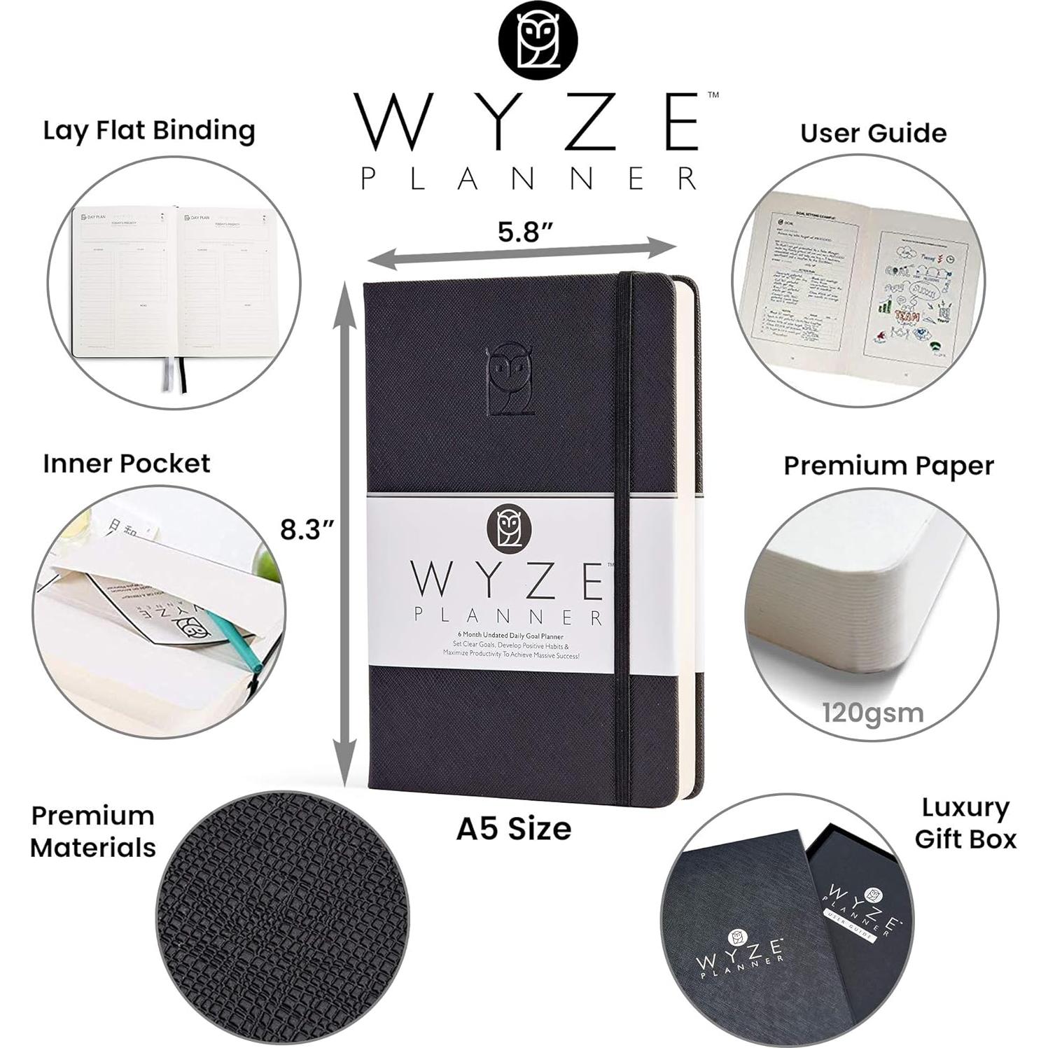 Planificador Diario No Datado A5 Wyze - 6 Meses, Metas y Hábitos