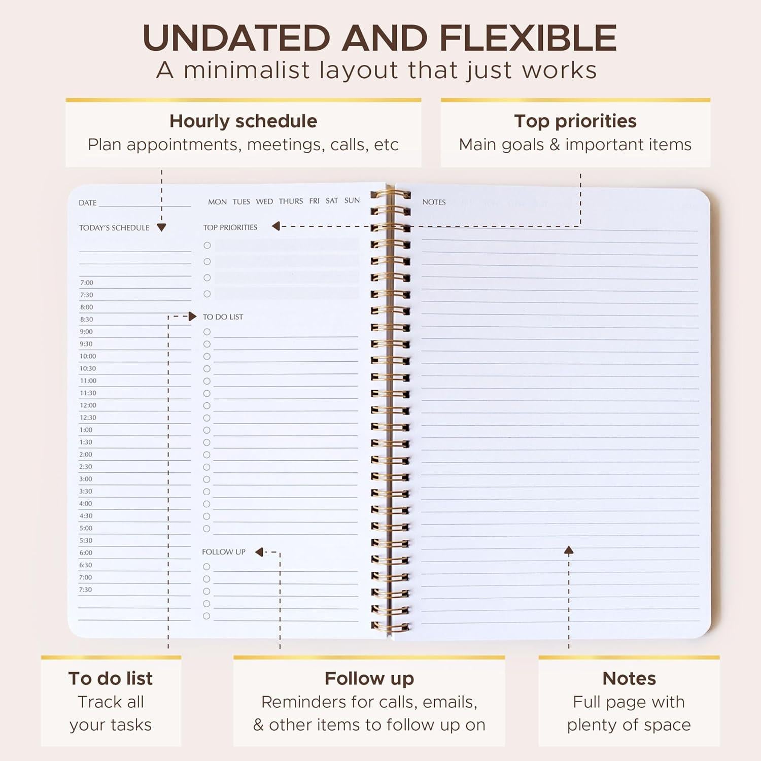 Planificador Diario No Datado Verde Salvia 16.5x23.5 cm