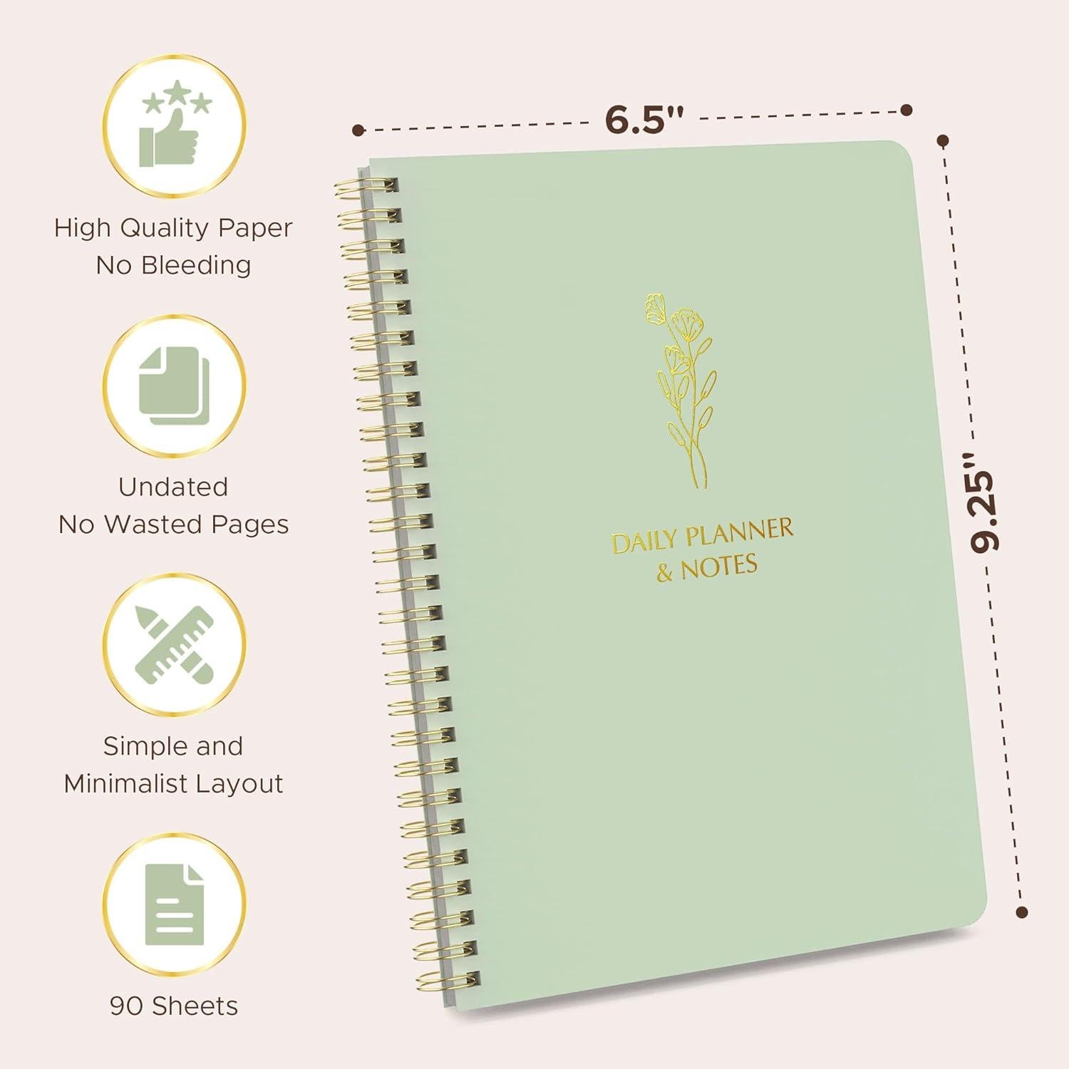 Planificador Diario No Datado Verde Salvia 16.5x23.5 cm