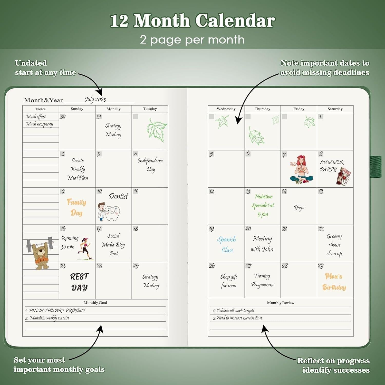 Planificador Diario No Datado Asten A5 Verde 365 Días