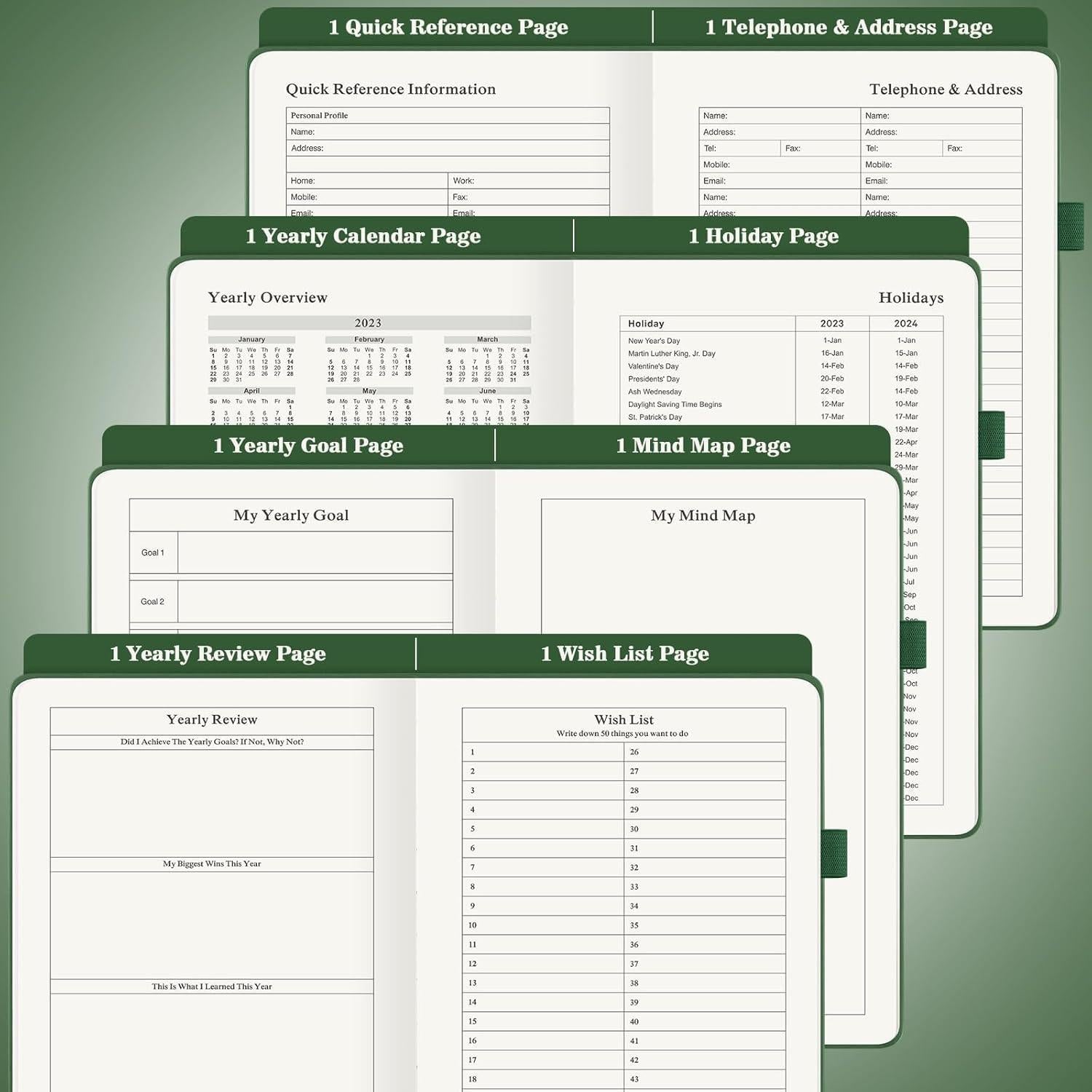 Planificador Diario No Datado Asten A5 Verde 365 Días