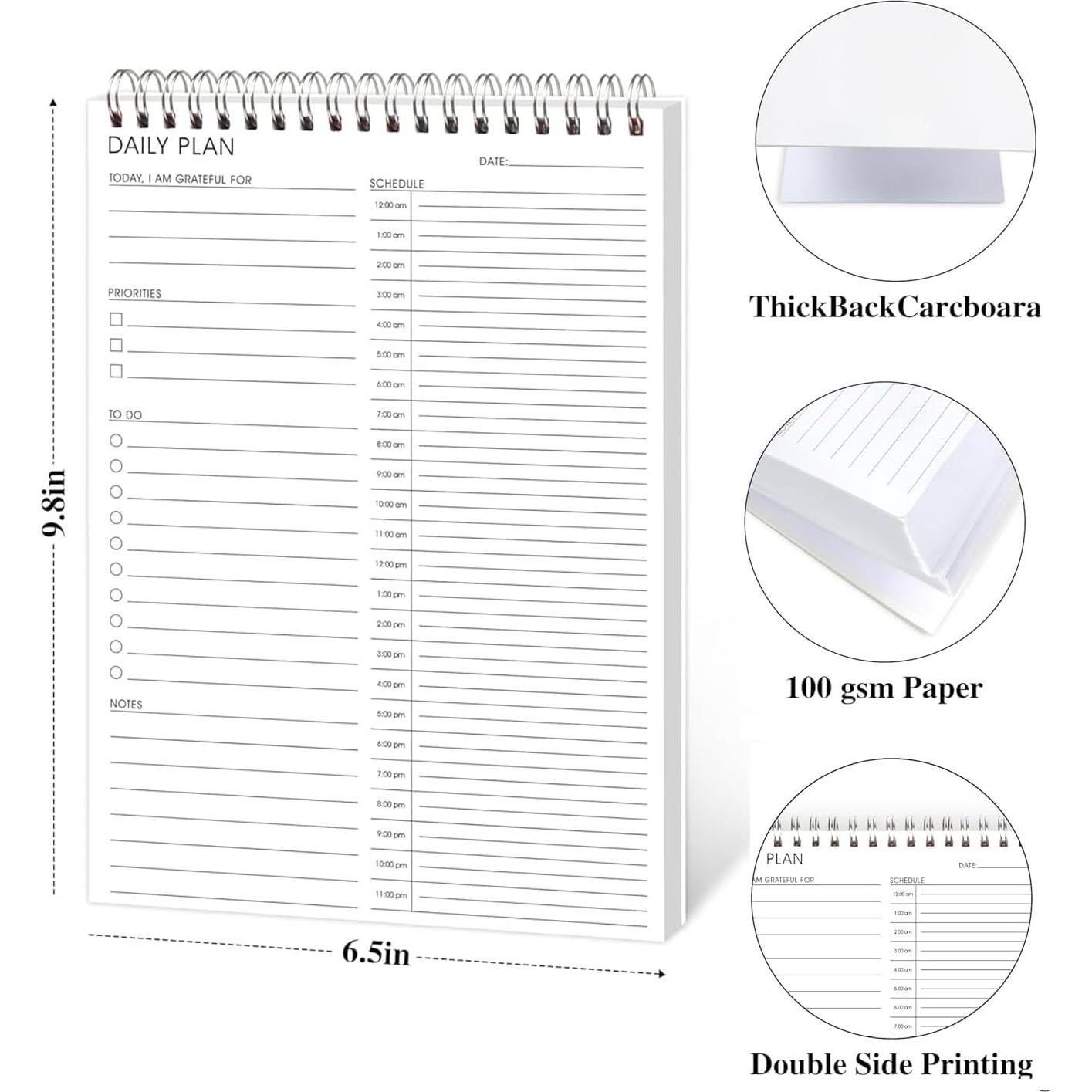 Planificador Diario 24 Horas KAICN - 16.5 x 24.9 cm, Productividad