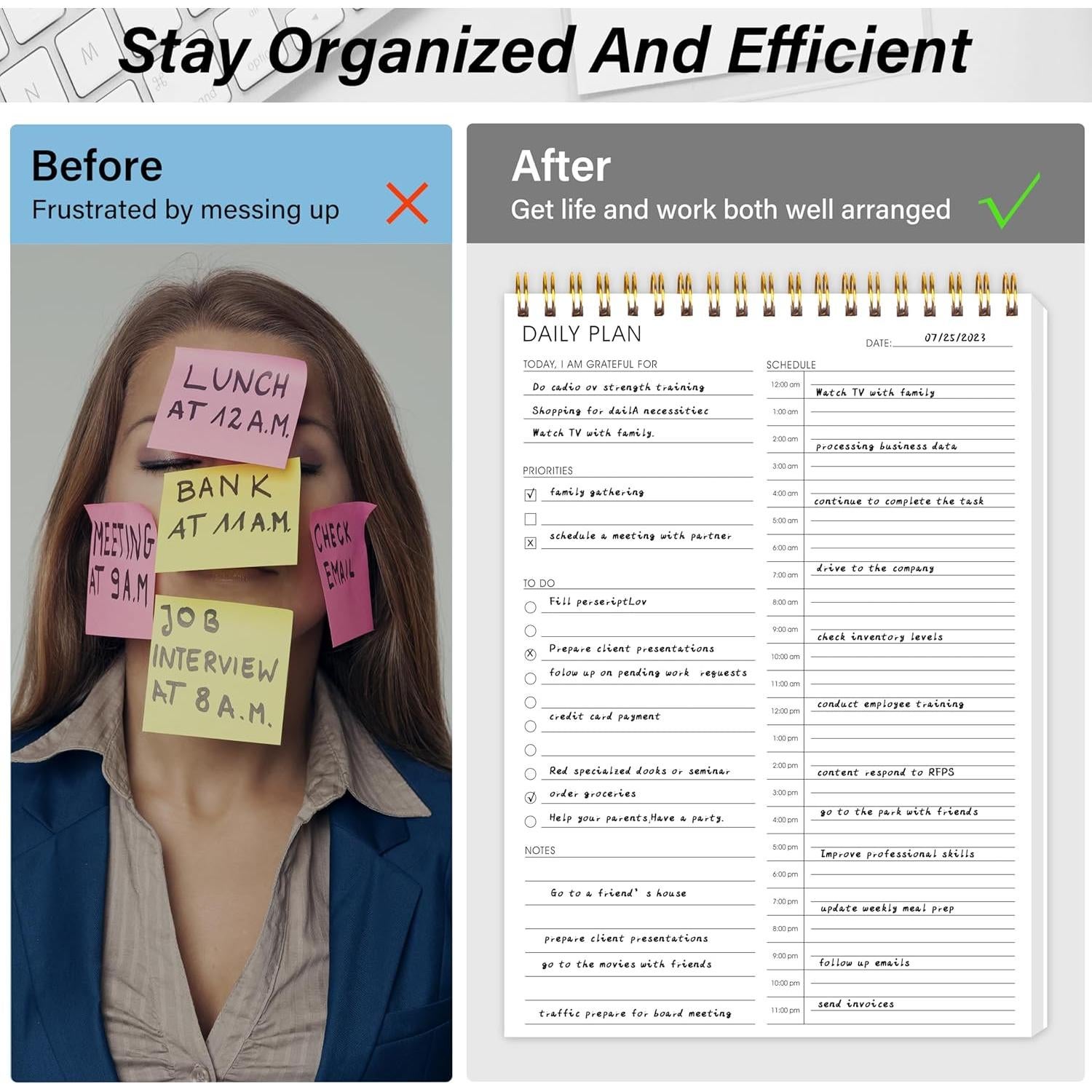 Planificador Diario 24 Horas KAICN - 16.5 x 24.9 cm, Productividad