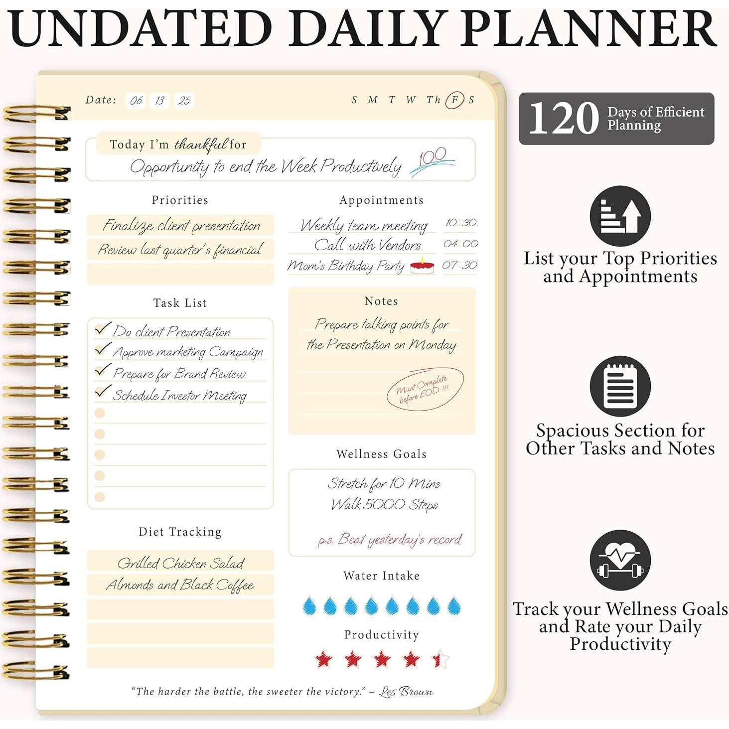 Planificador Diario No Datado Only Zest Beige 124 Páginas