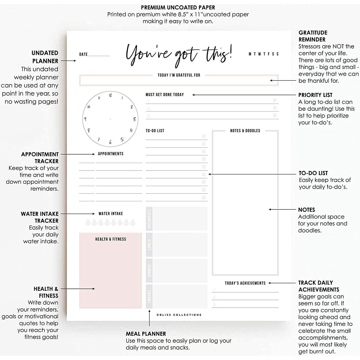 Planificador Diario No Datado Bliss Collections - 50 Hojas 21.6x27.9cm