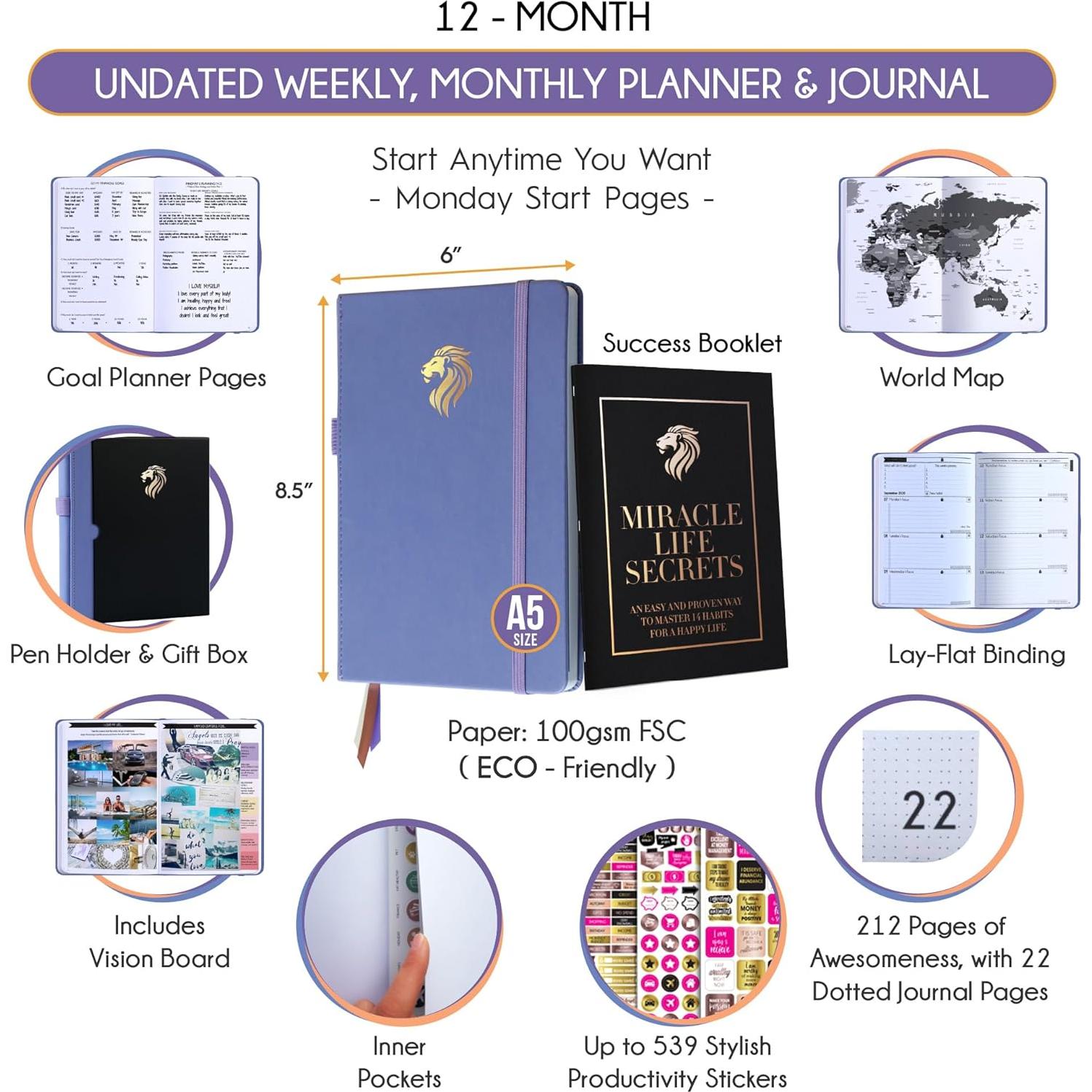 Planificador Diario Semanal Mensual A5 Freedom Mastery Violeta